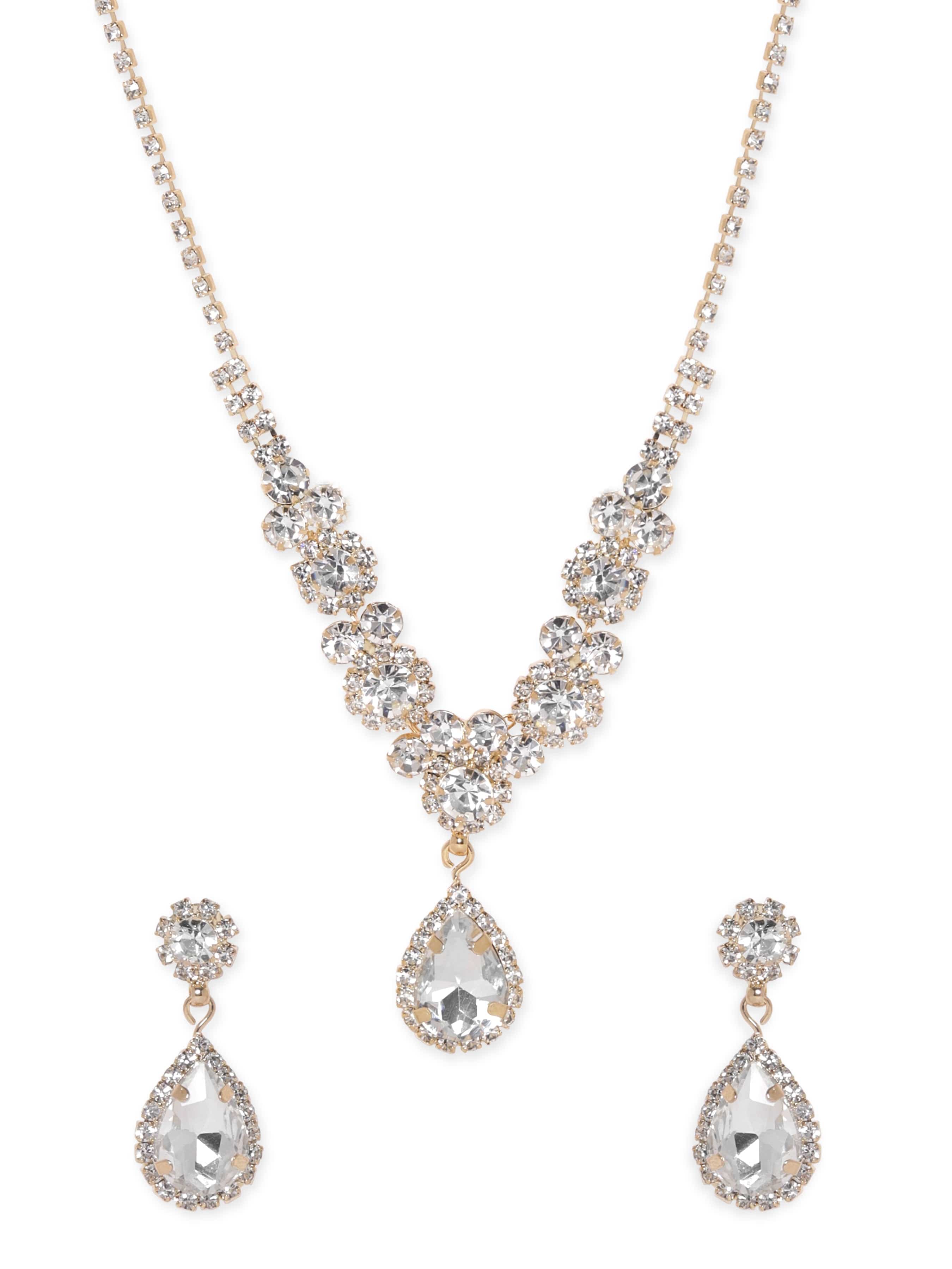 American Diamond Zirconia Teardrop Crystal Necklace Set