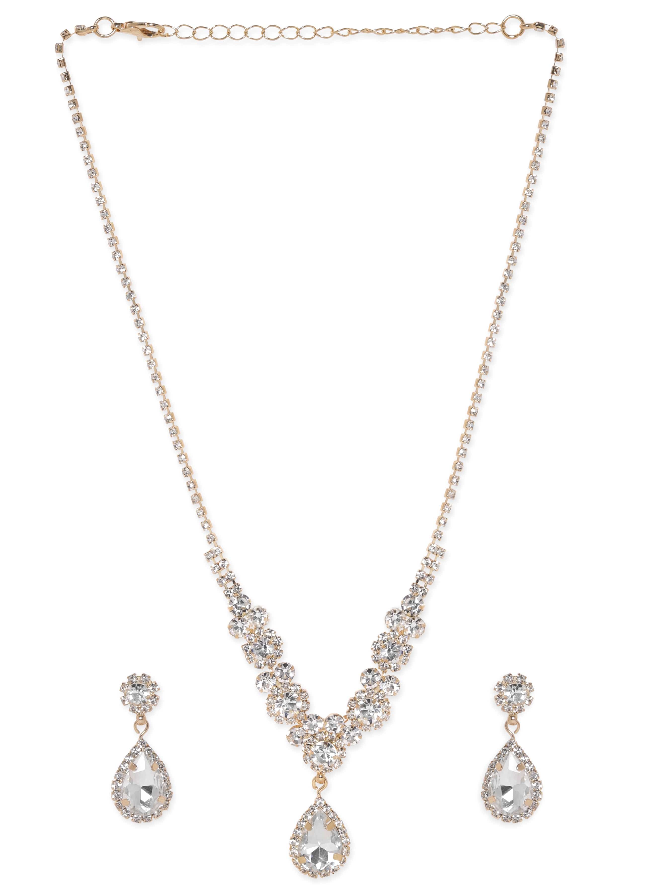 American Diamond Zirconia Teardrop Crystal Necklace Set