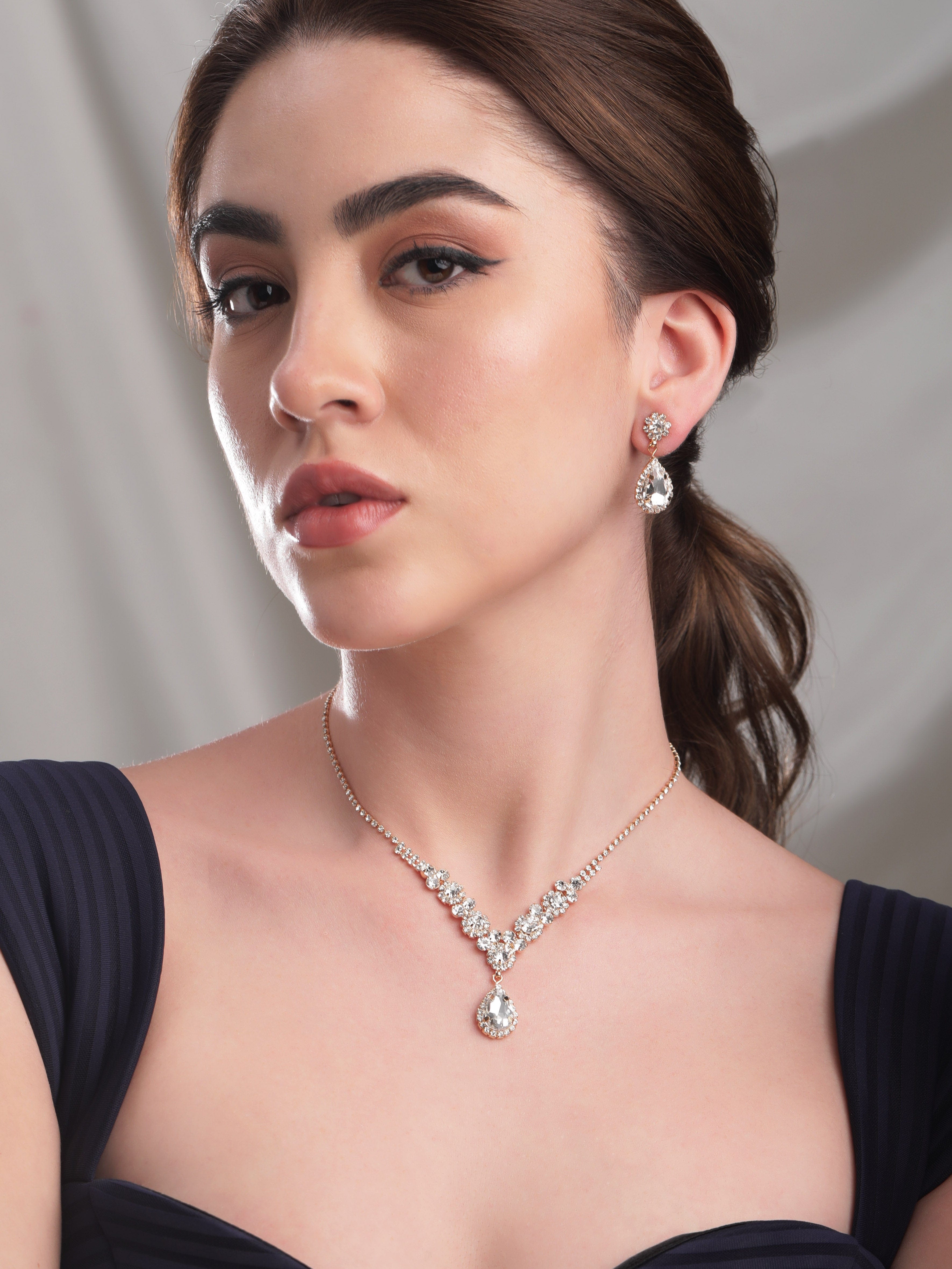 American Diamond Zirconia Teardrop Crystal Necklace Set