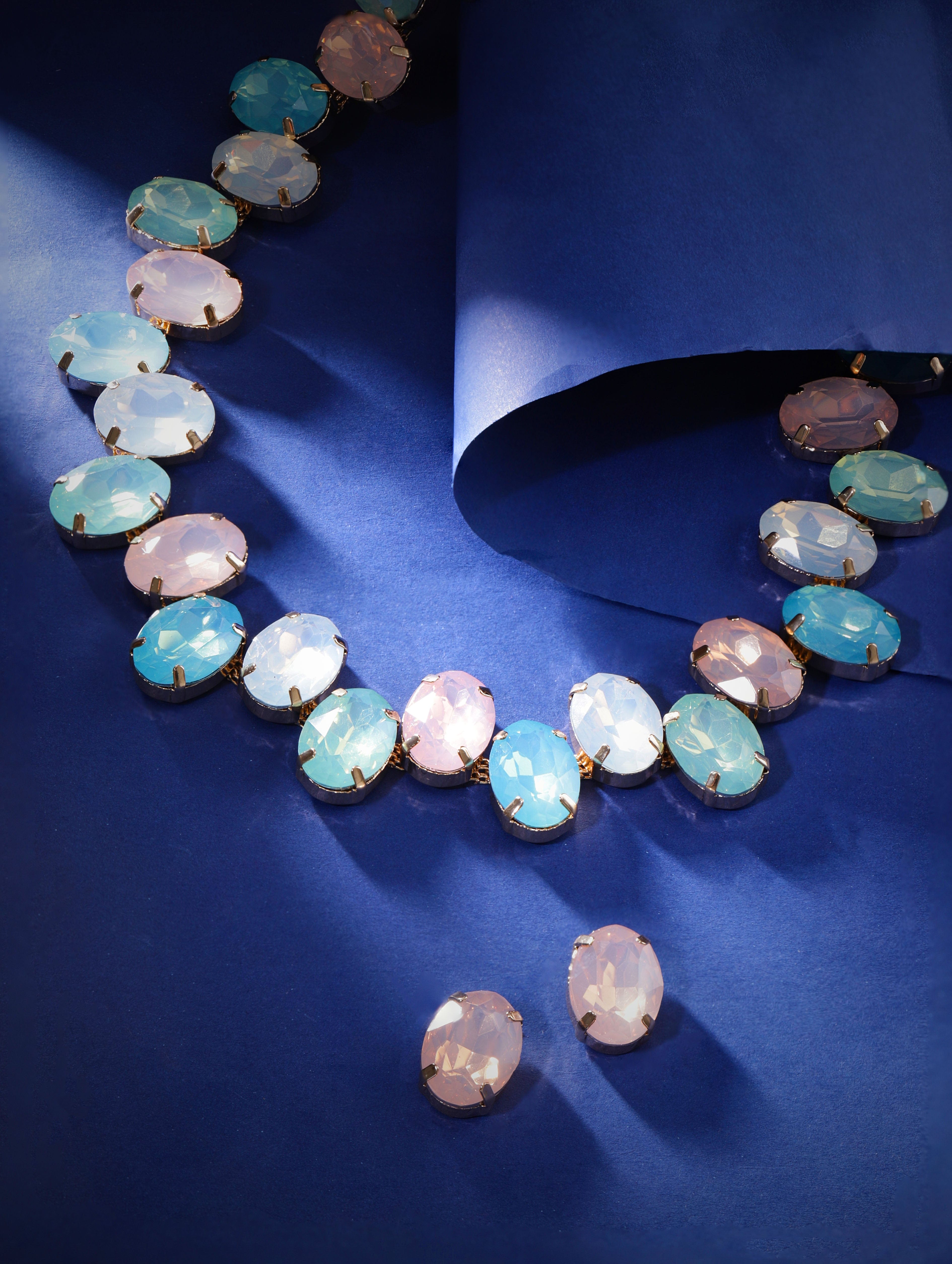 Blue Pink Waves Necklace Set