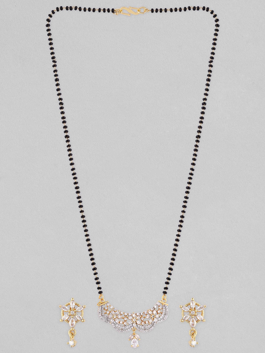 American Diamond Zirconia Mangalsutra With Floral Earrings