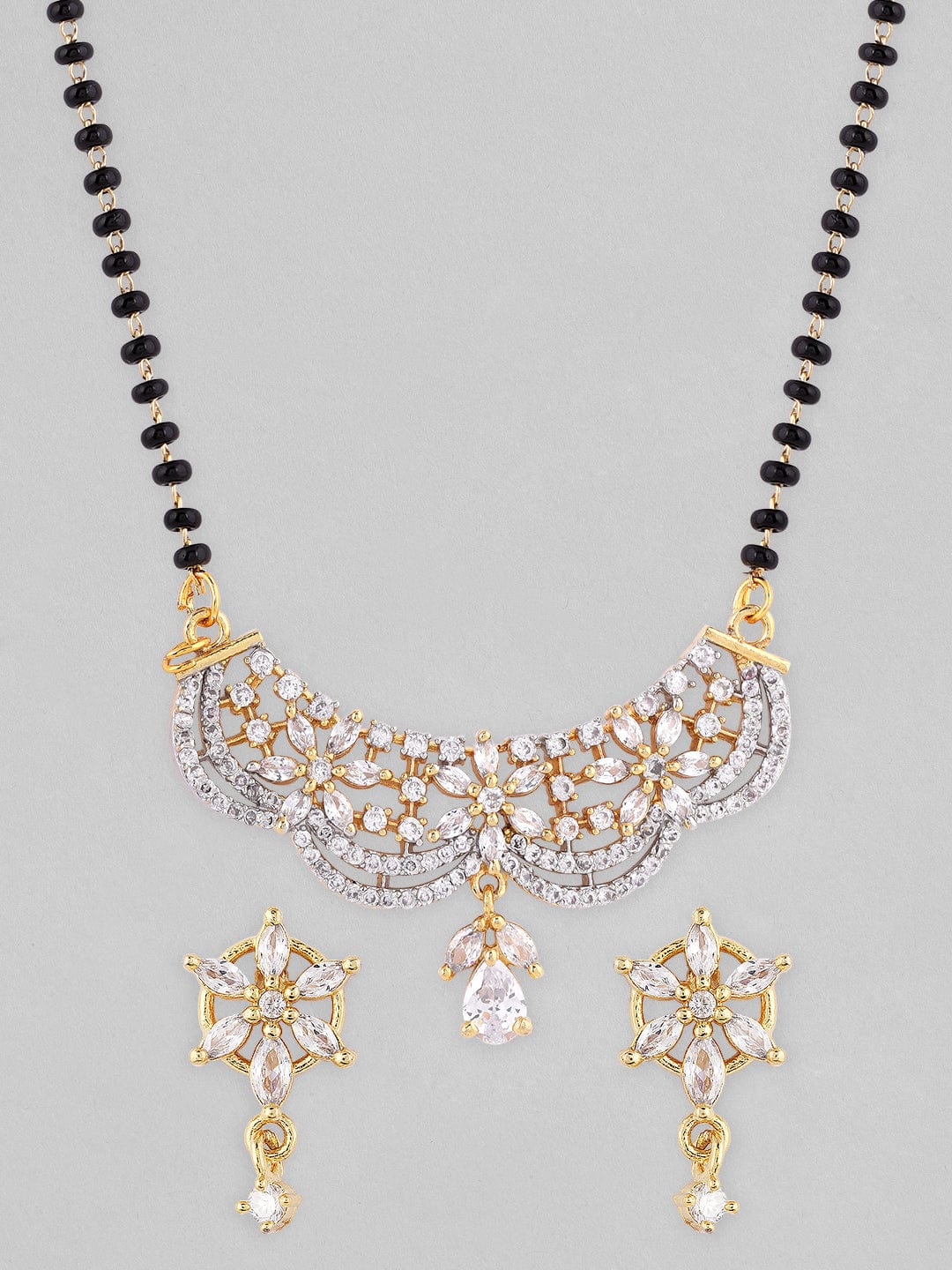 American Diamond Zirconia Mangalsutra With Floral Earrings