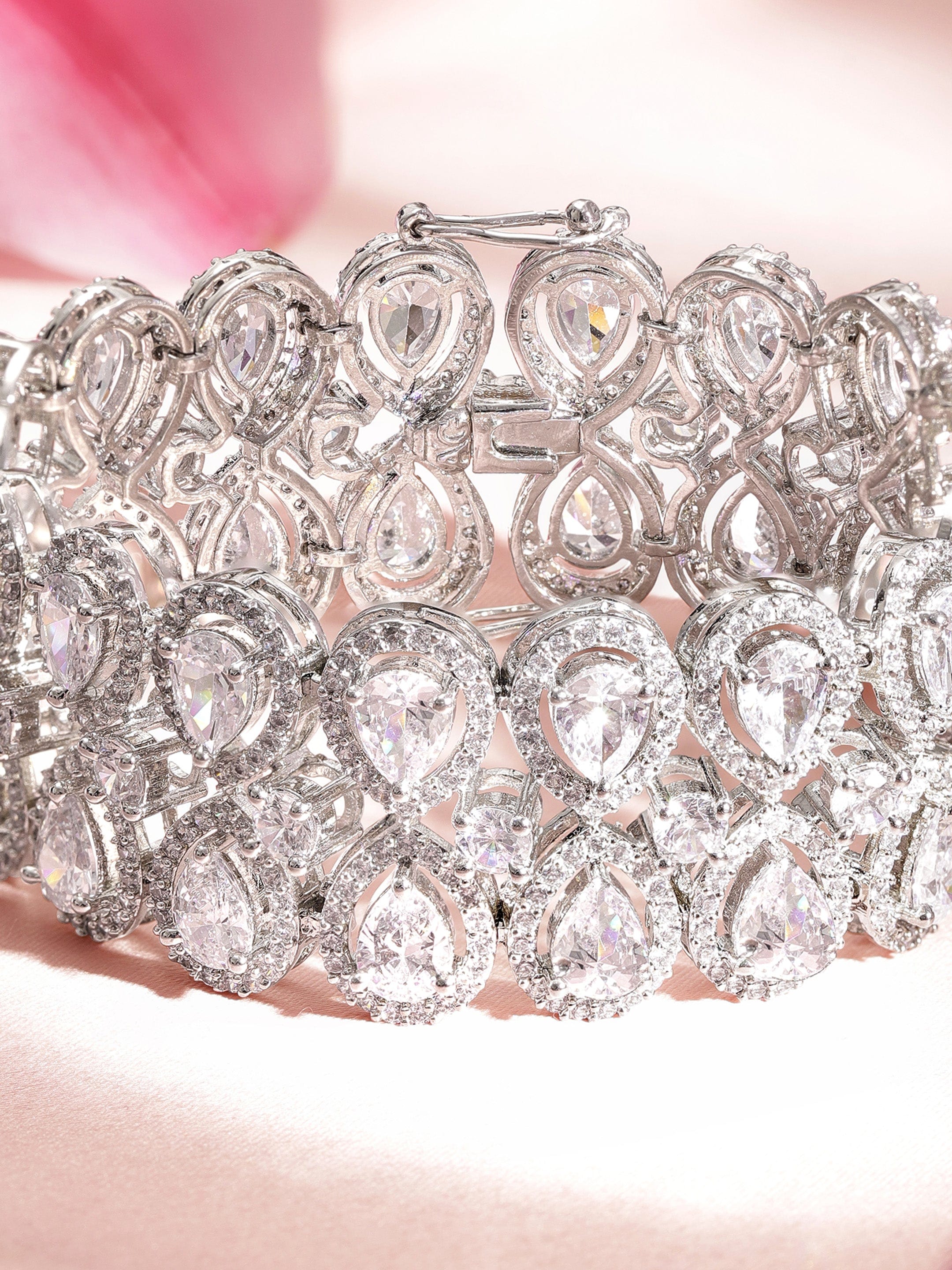 Wentra Brass Cubic Zirconia Rhodium-Plated Bangle-Style Bracelet