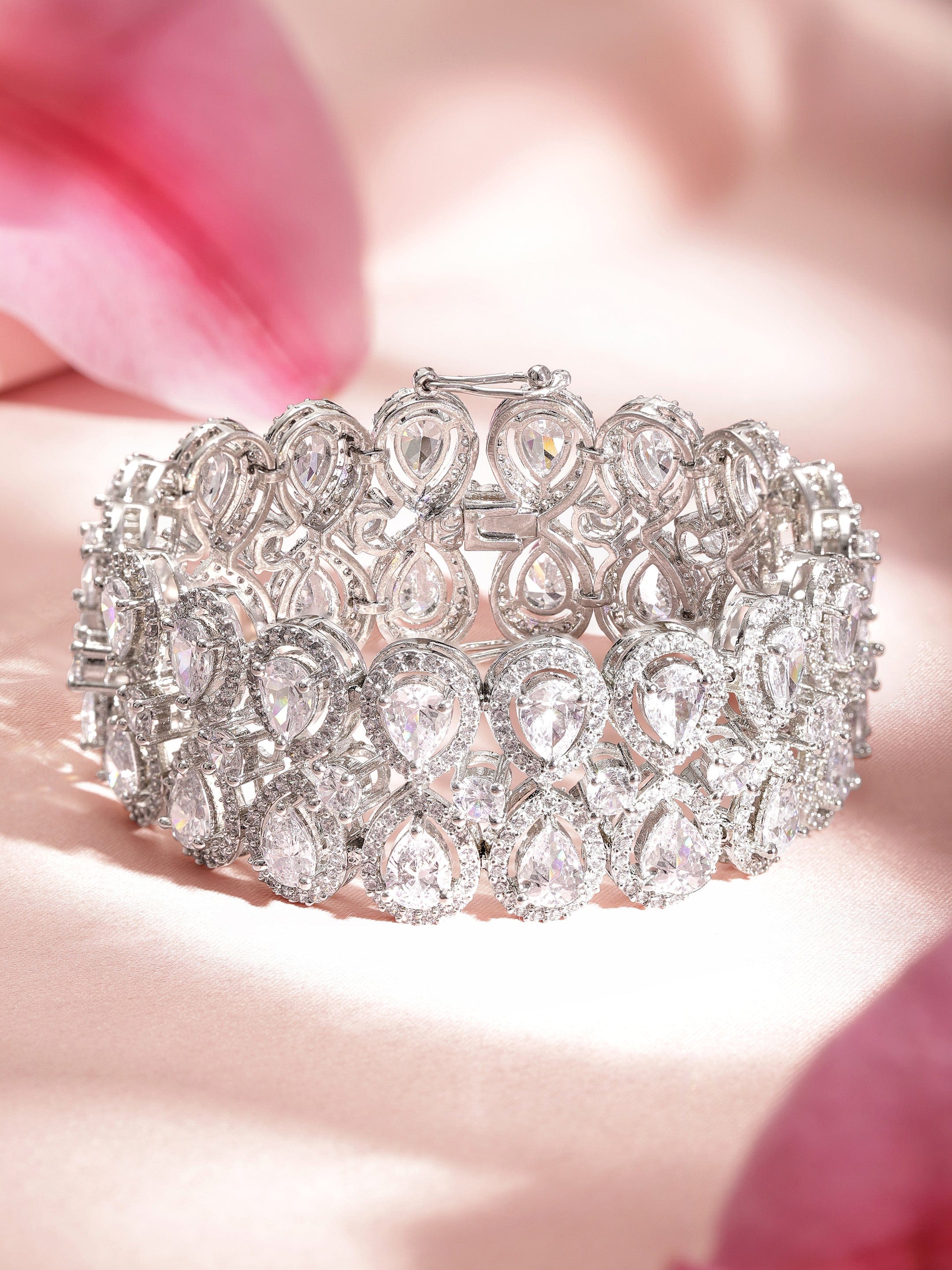 Wentra Brass Cubic Zirconia Rhodium-Plated Bangle-Style Bracelet