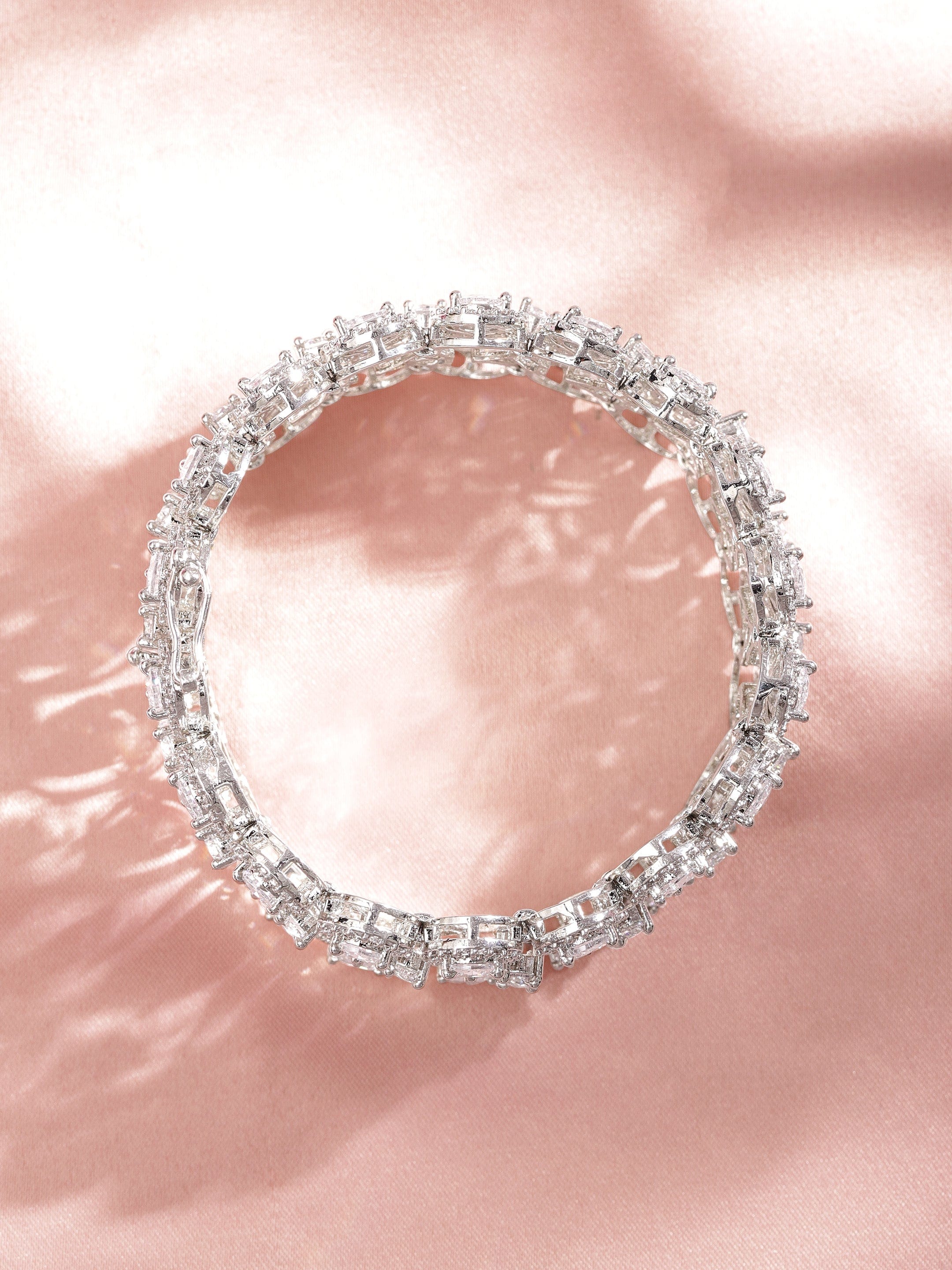 Wentra Brass Cubic Zirconia Rhodium-Plated Bangle-Style Bracelet
