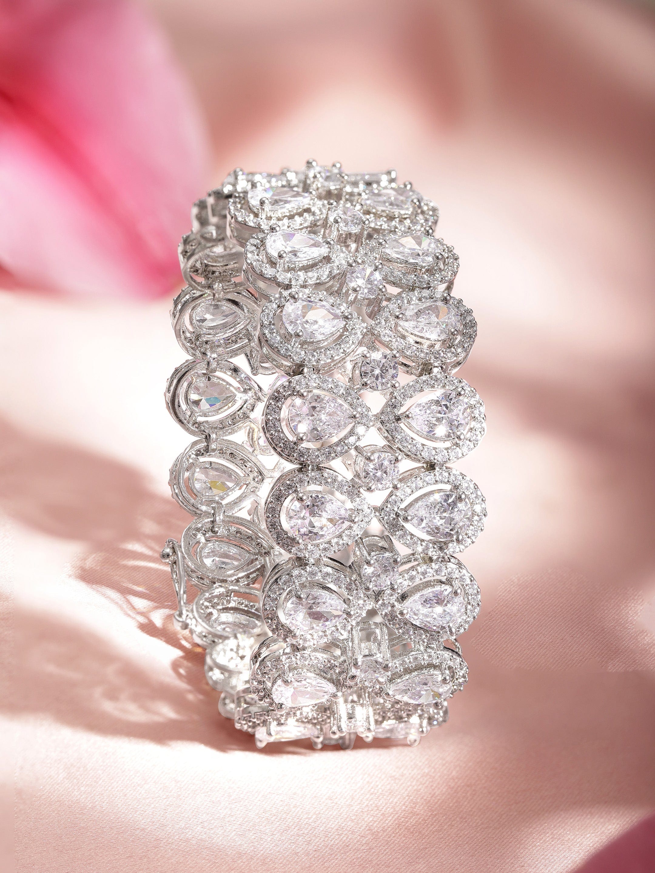 Wentra Brass Cubic Zirconia Rhodium-Plated Bangle-Style Bracelet