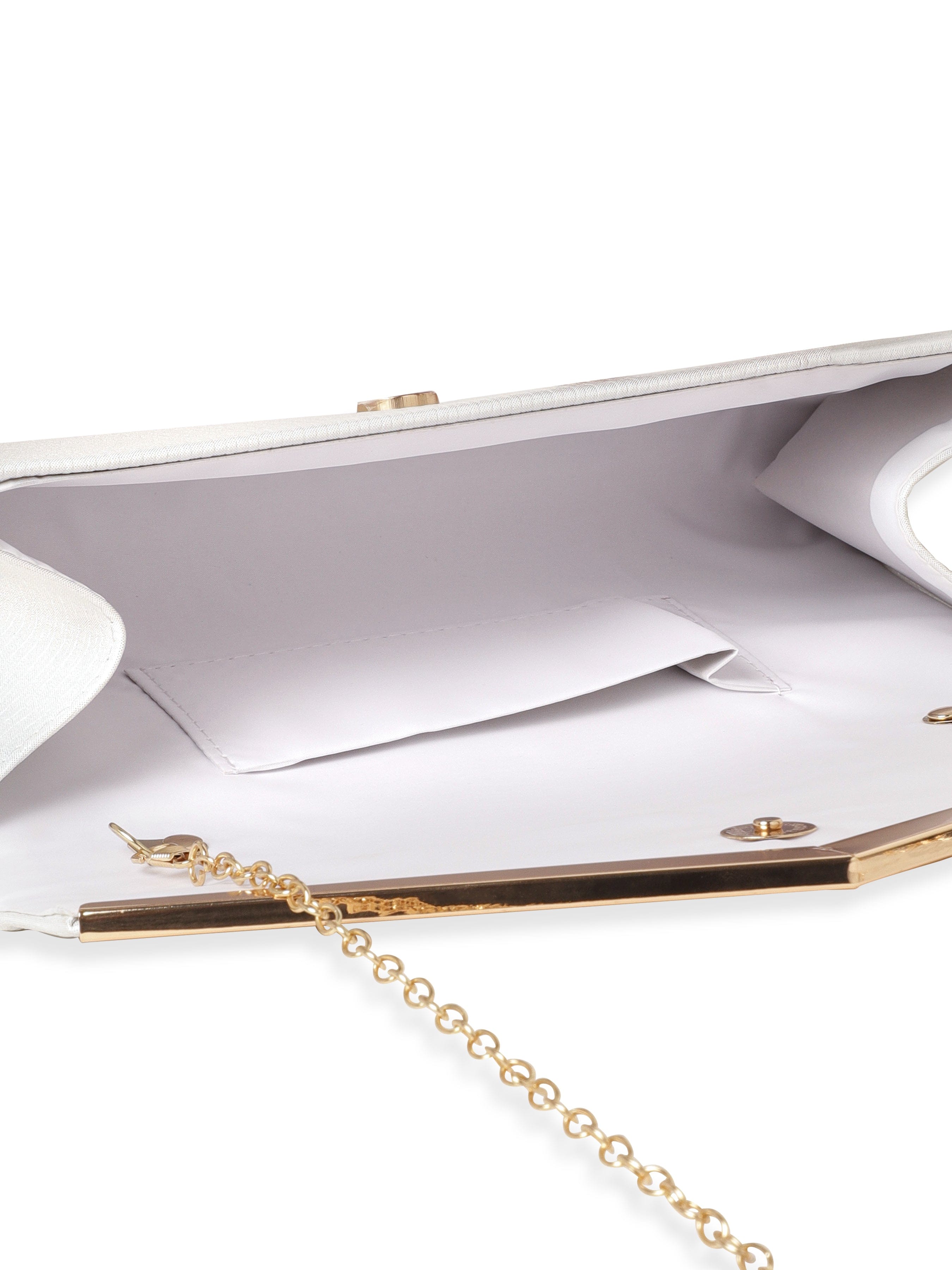 Wentra Chic Simplicity Handcrafted Beige Textured Glossy Finish Clutch Bag