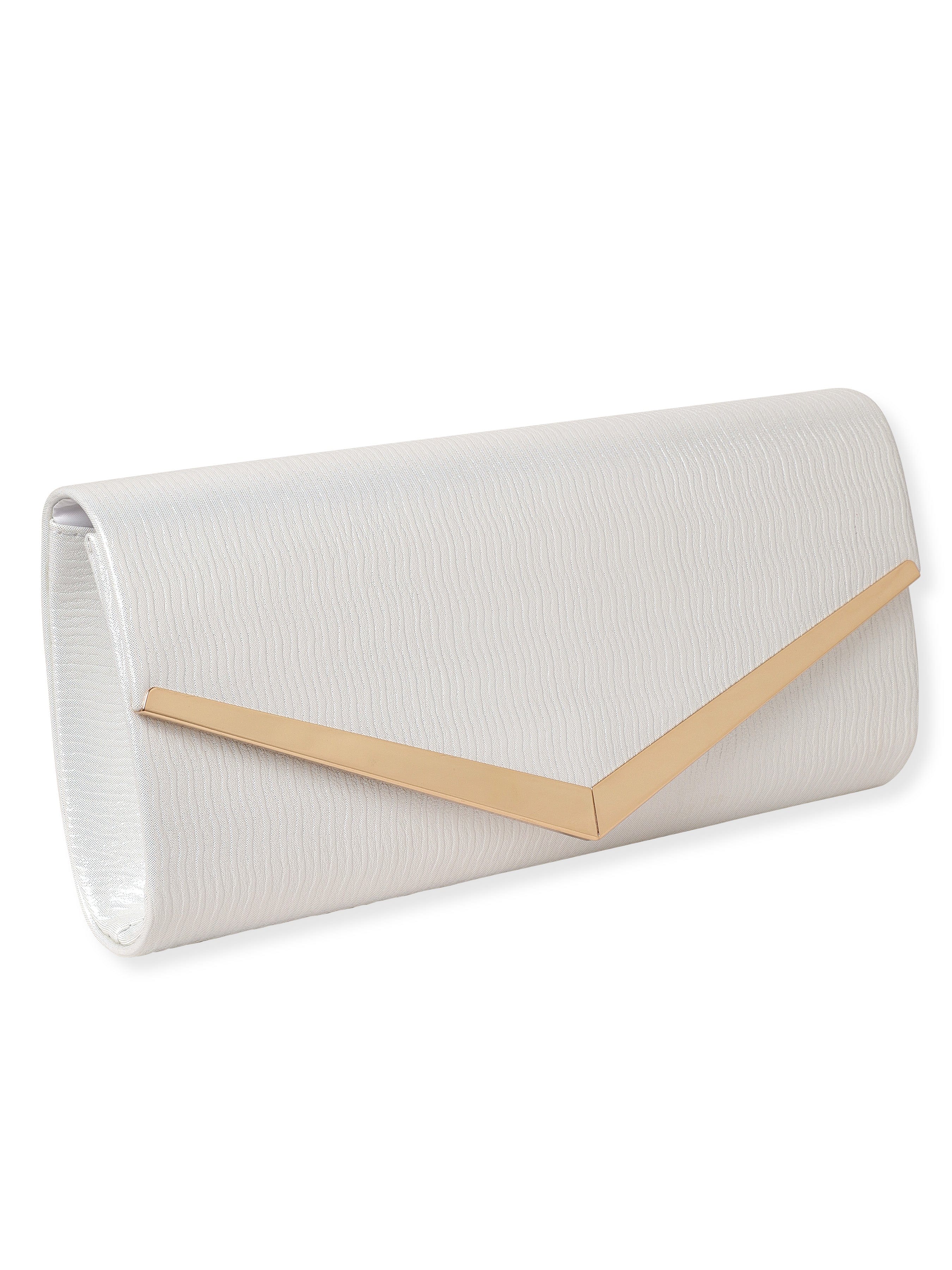 Wentra Chic Simplicity Handcrafted Beige Textured Glossy Finish Clutch Bag