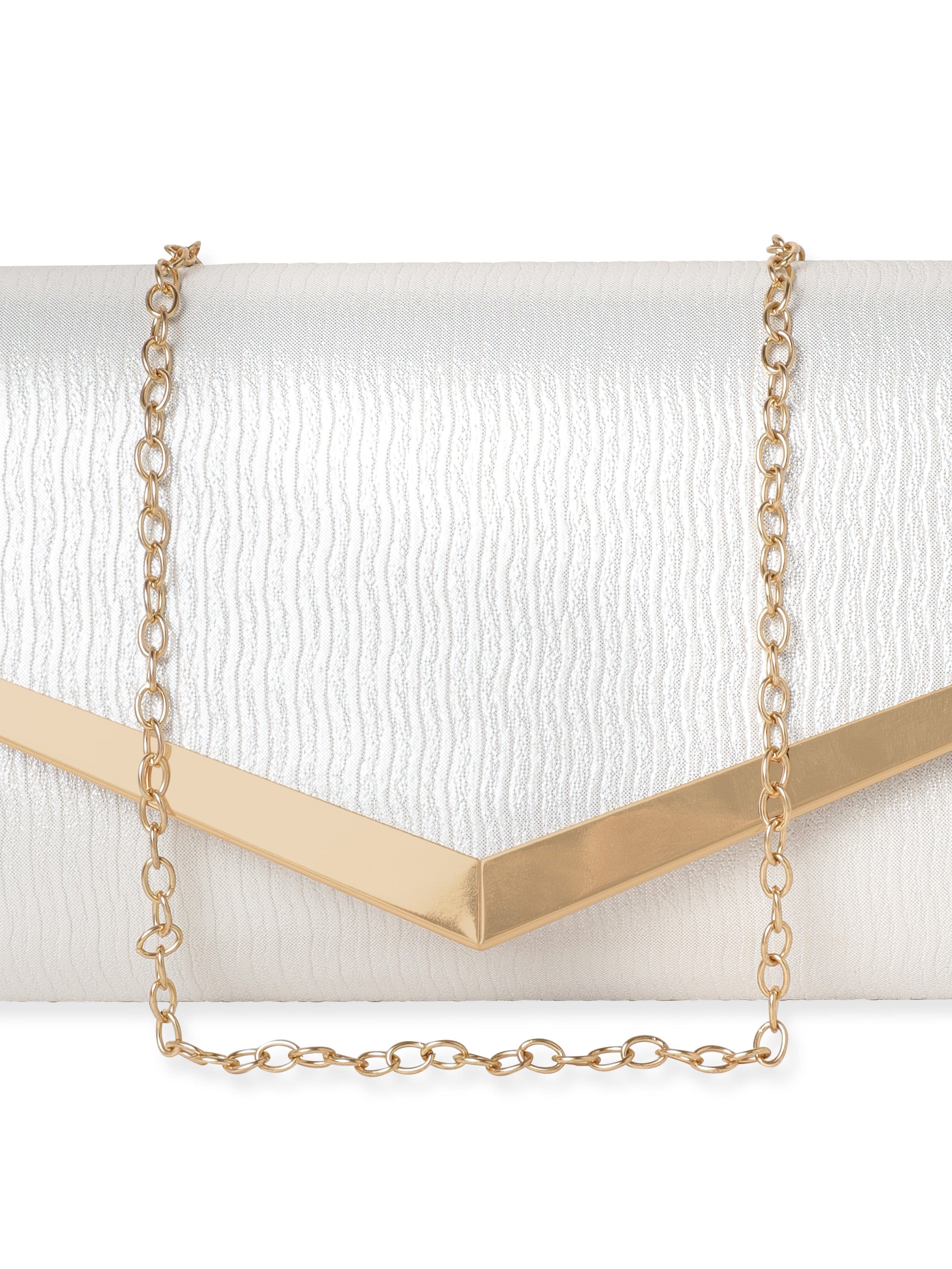 Wentra Chic Simplicity Handcrafted Beige Textured Glossy Finish Clutch Bag