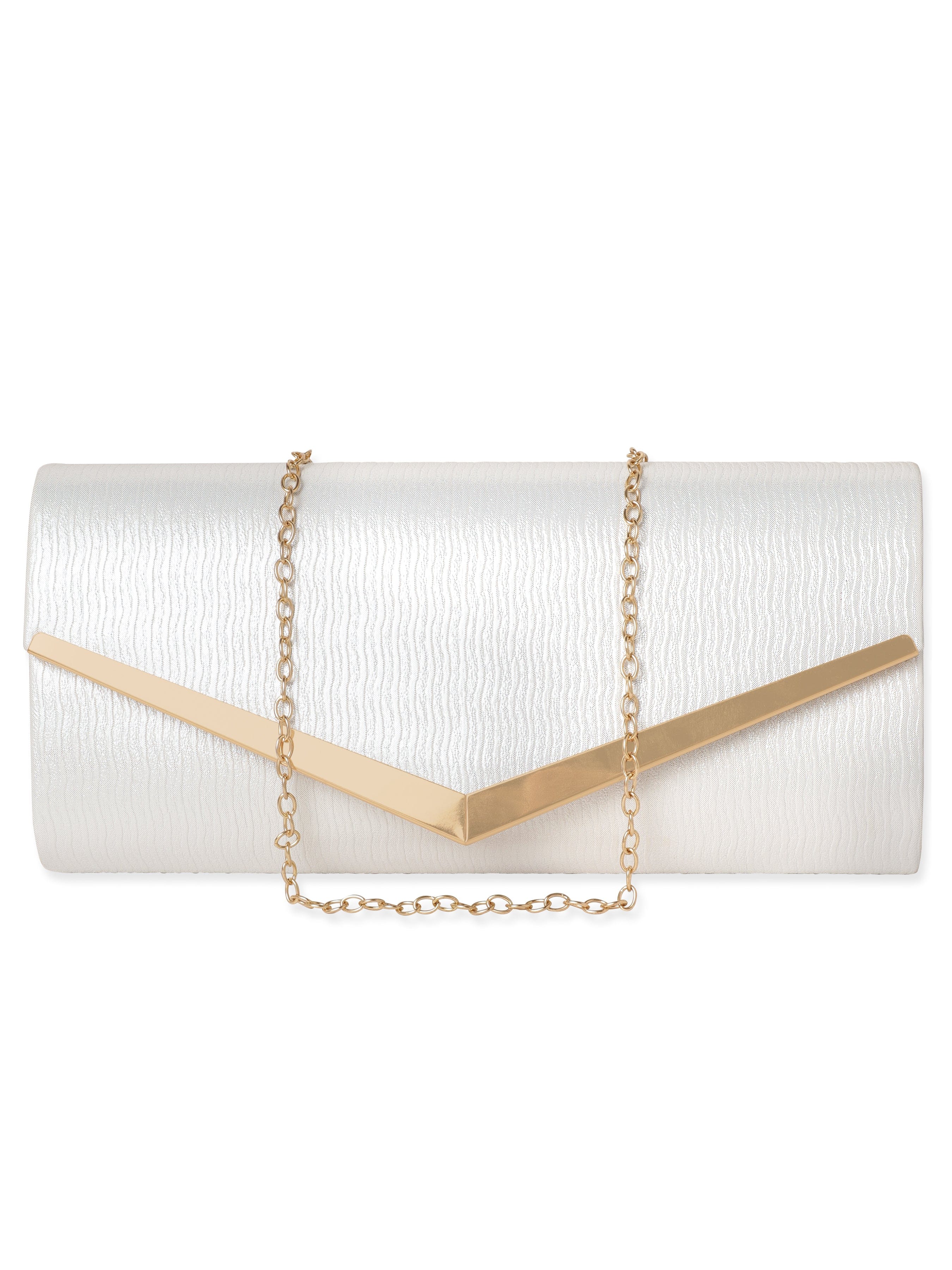 Wentra Chic Simplicity Handcrafted Beige Textured Glossy Finish Clutch Bag