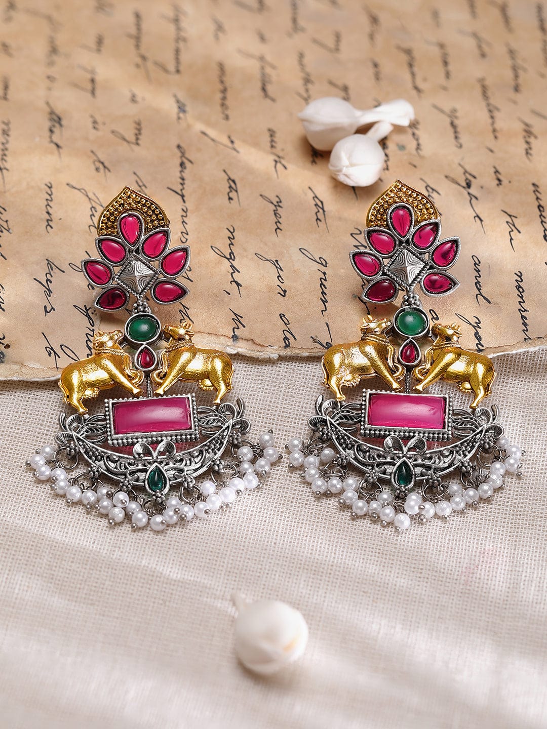 Designer Edge Cow Motif Multicolour Earrings
