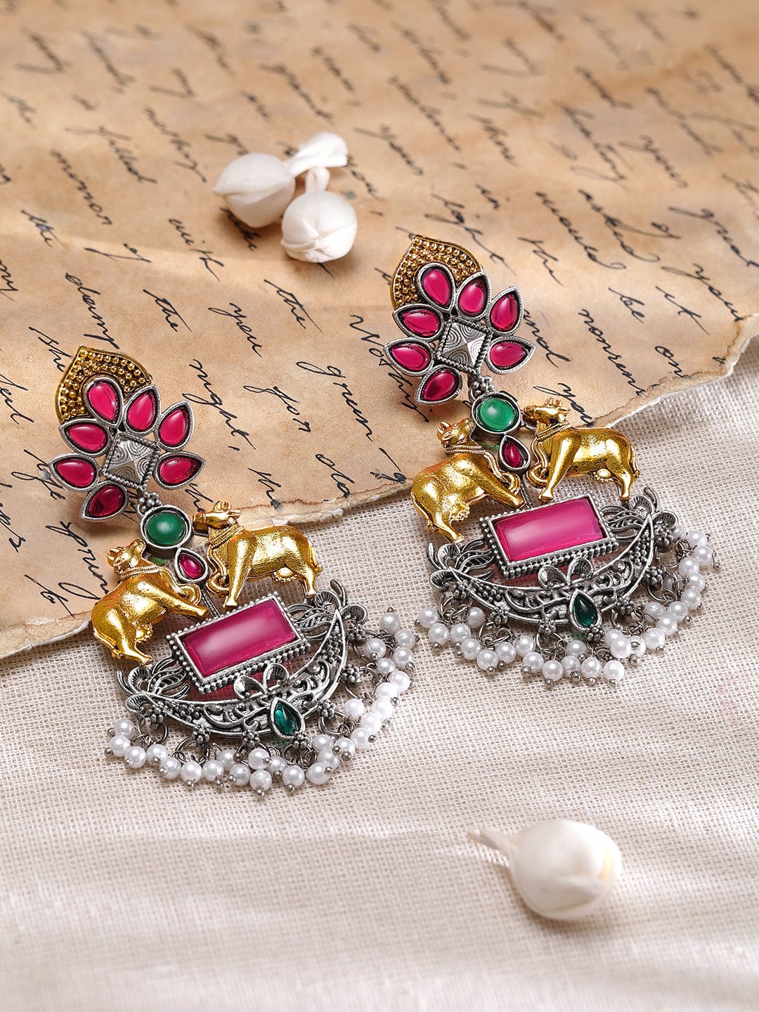 Designer Edge Cow Motif Multicolour Earrings