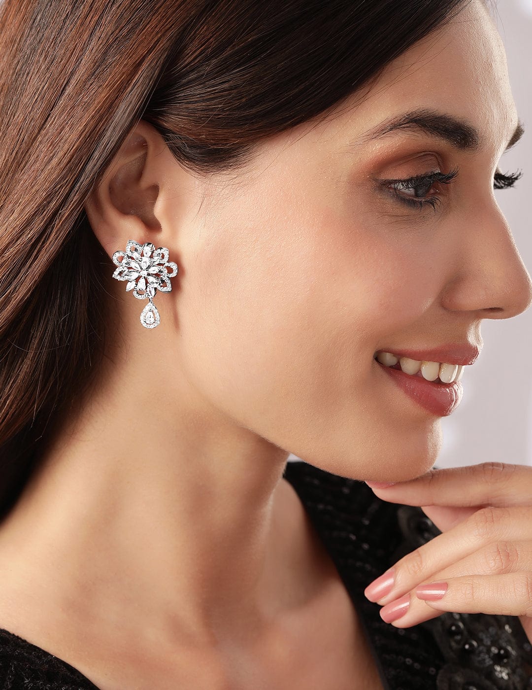 Lustrous Floral American Diamond Zirconia Earrings