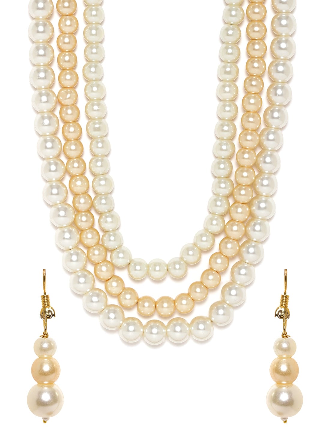 Royal White & Golden Pearls Necklace Set