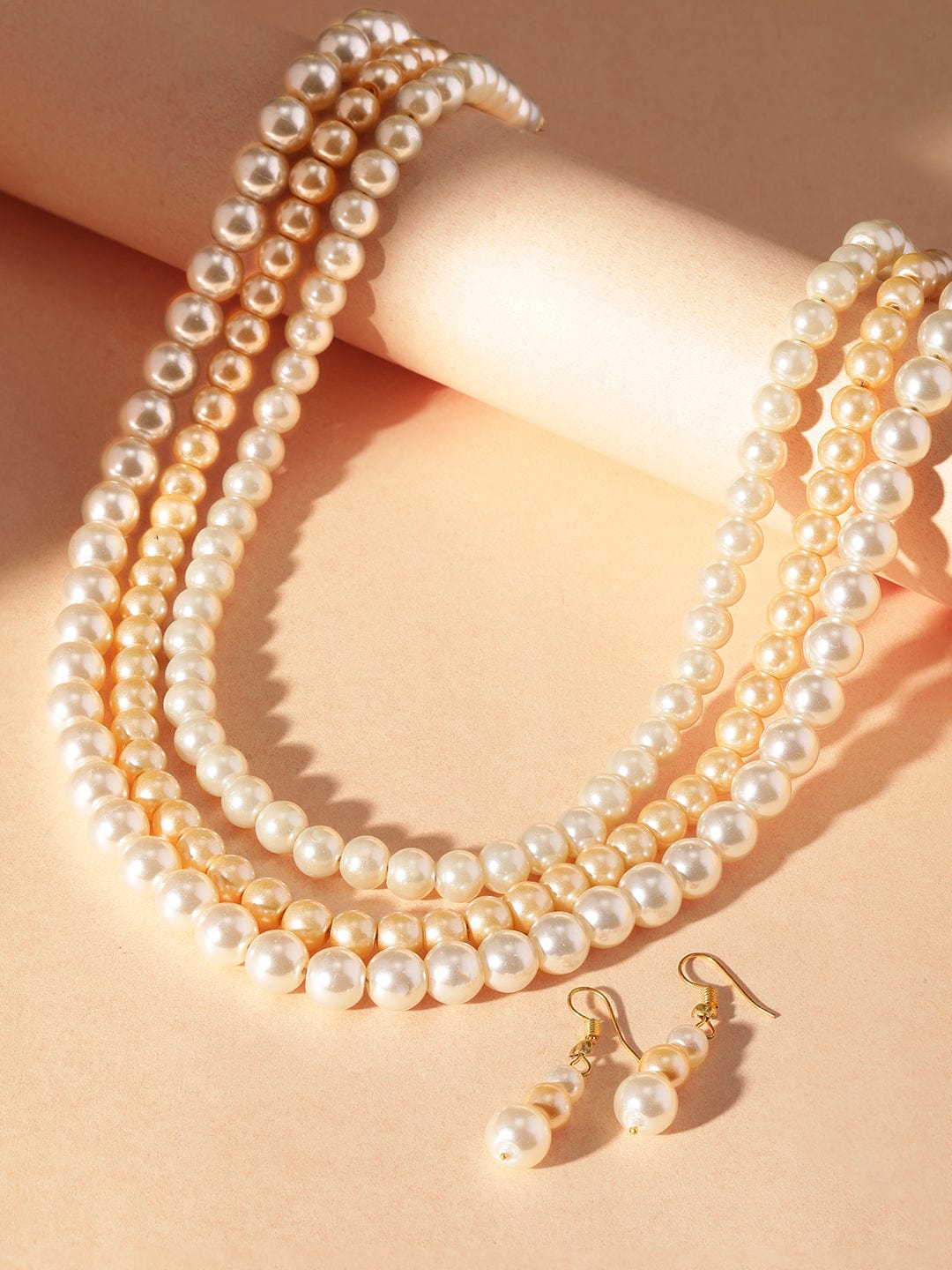 Royal White & Golden Pearls Necklace Set
