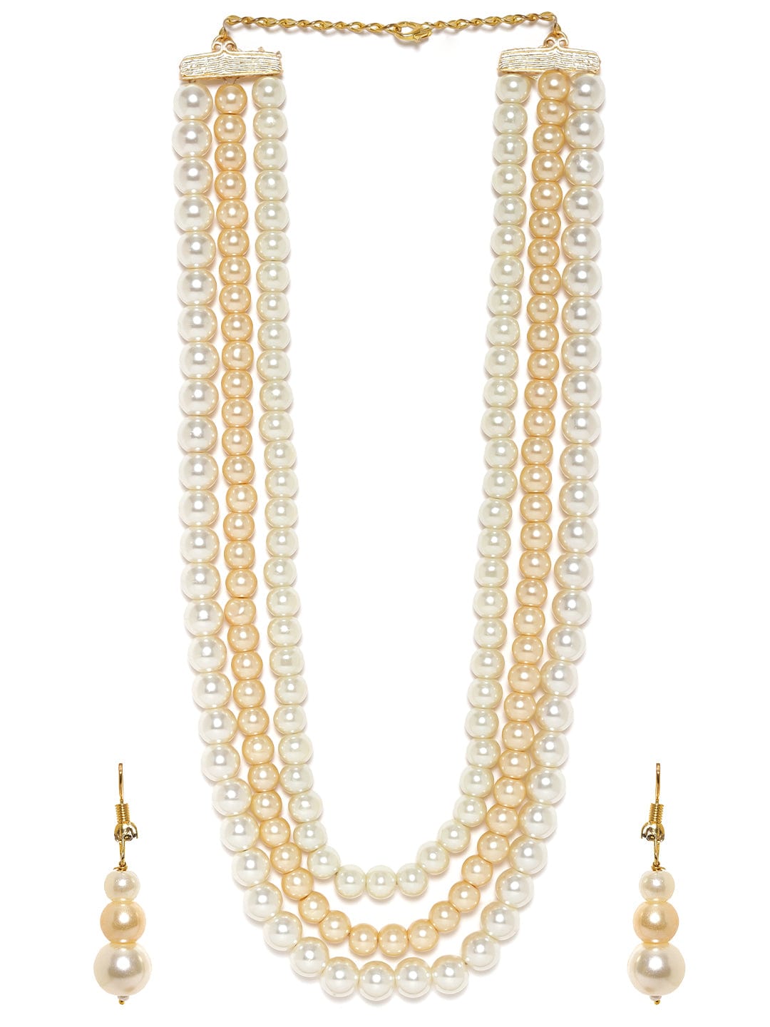Royal White & Golden Pearls Necklace Set