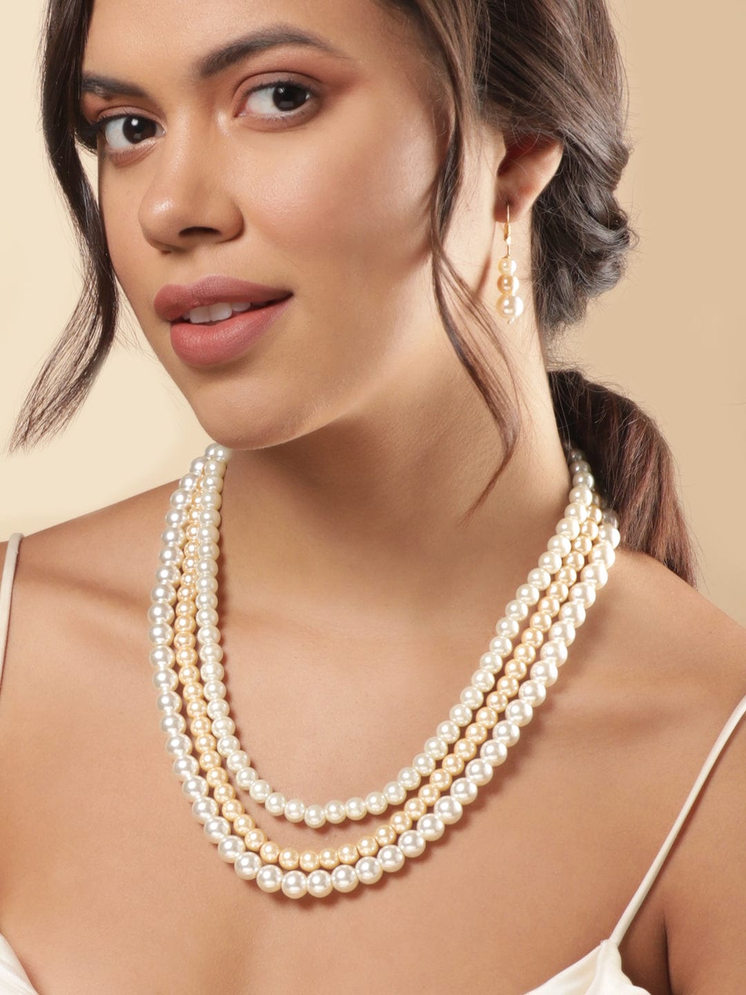 Royal White & Golden Pearls Necklace Set