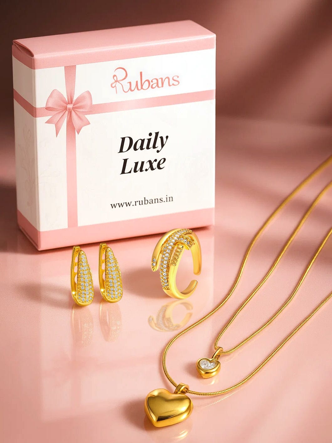 American Diamond Zirconia Heart Motif Necklace Set
