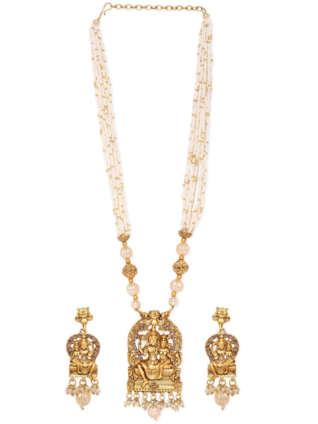 Godess Laxmi Pearl Beaded Temple Necklace Set