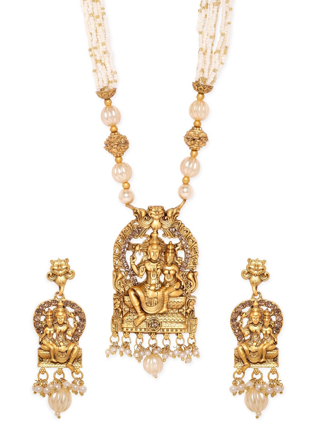 Godess Laxmi Pearl Beaded Temple Necklace Set