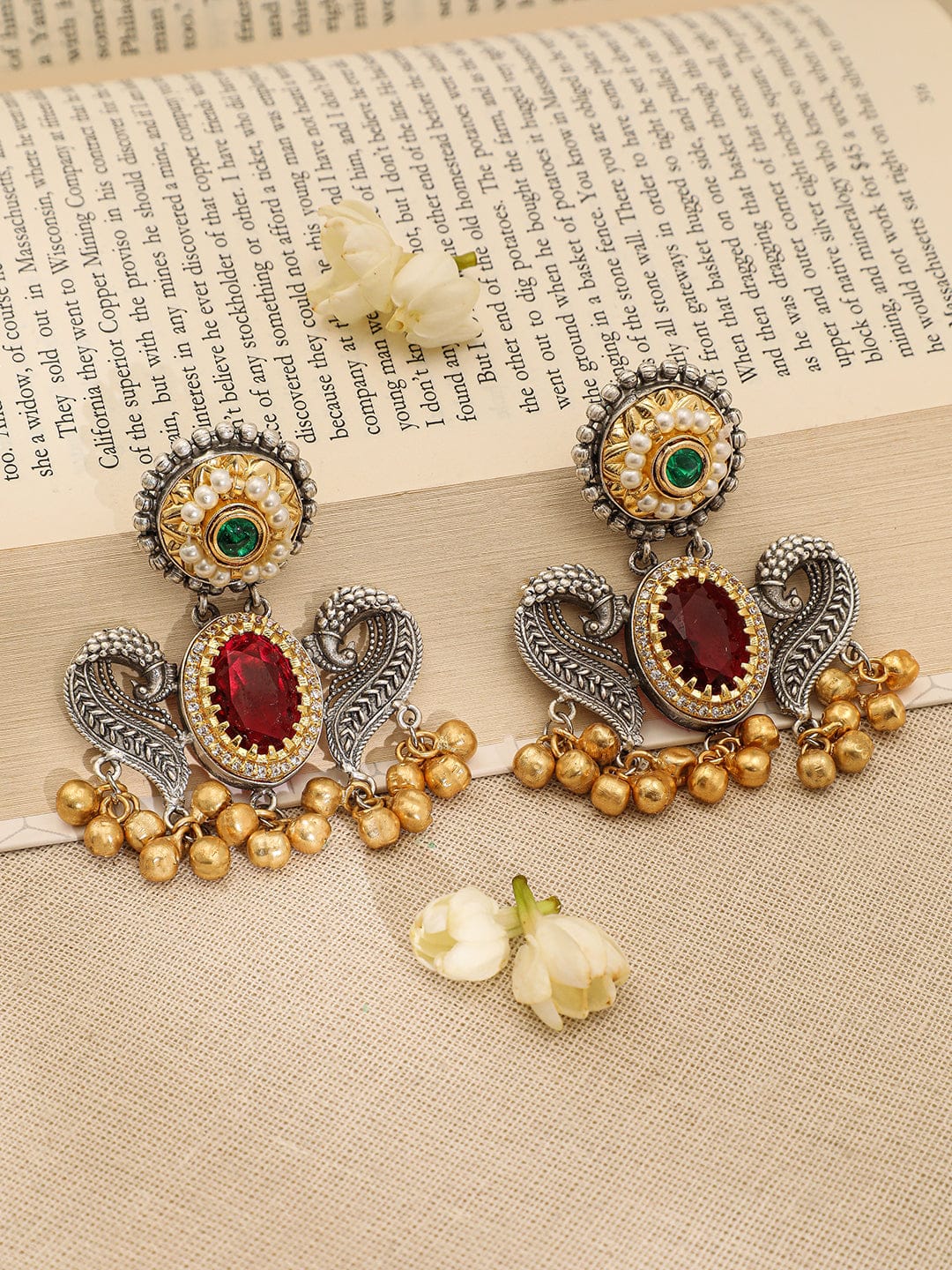Gold Drops Bird Motif Multicolor Necklace Set