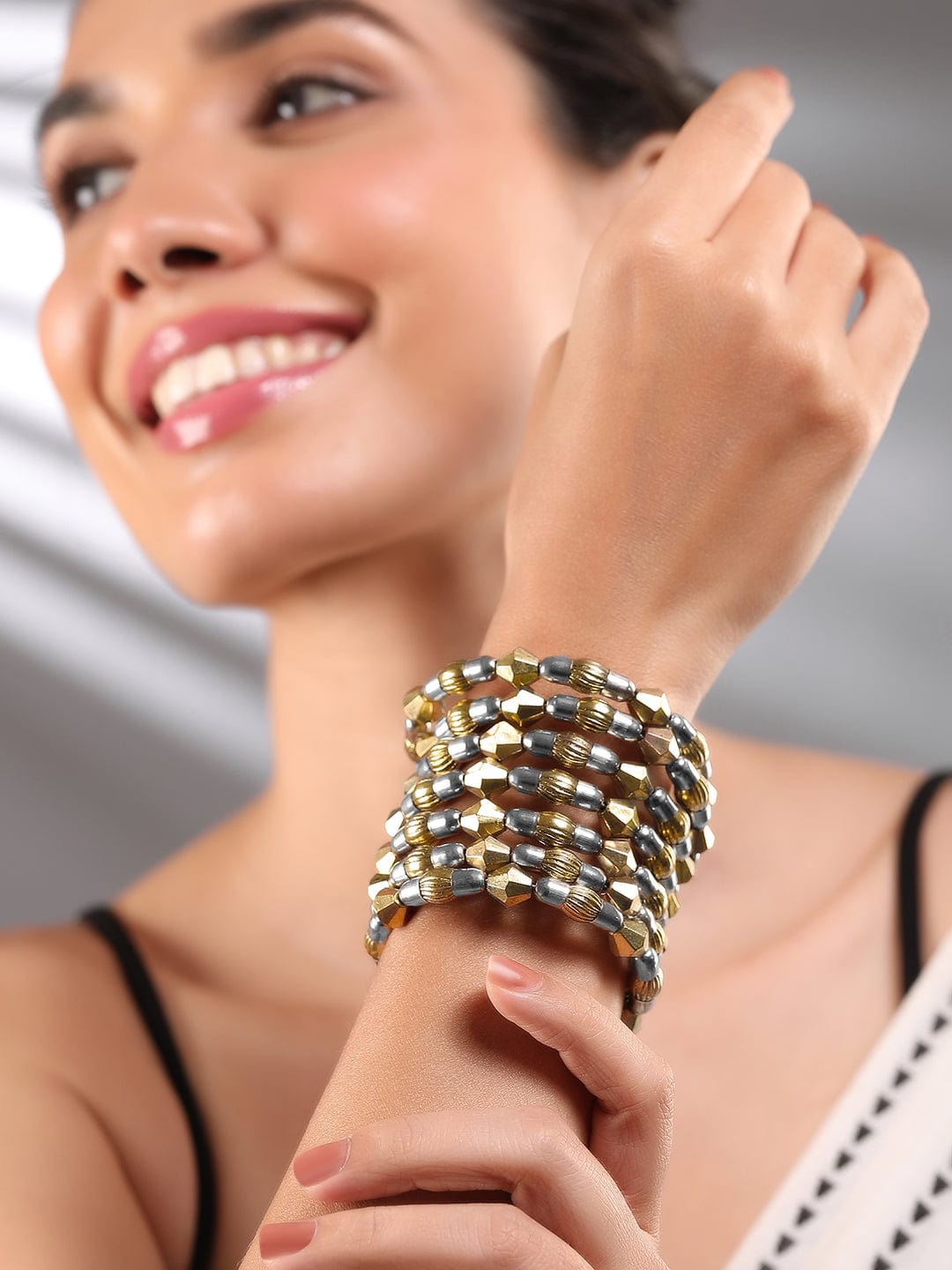 Wentra Dual Silver & 18K Gold-Plated Multi-Layered Statement Bracelet