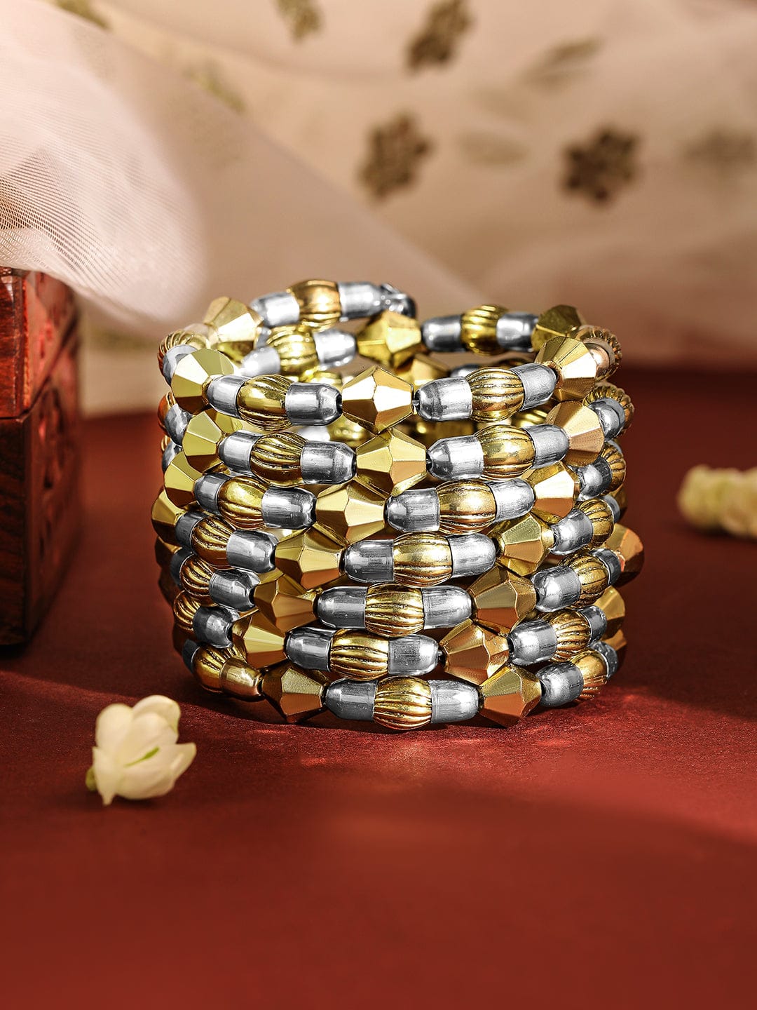 Wentra Dual Silver & 18K Gold-Plated Multi-Layered Statement Bracelet