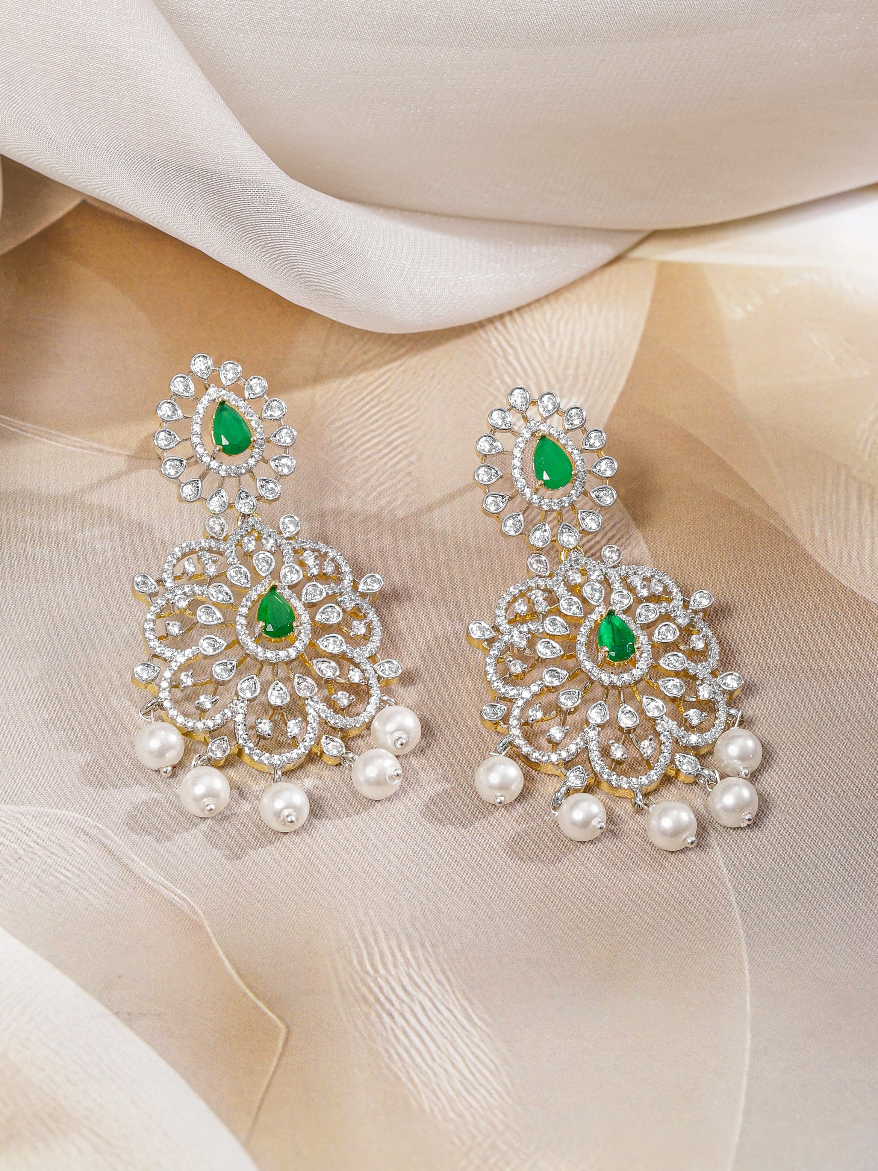 Dual-Toned American Diamond Zirconia Pearl Necklace Set