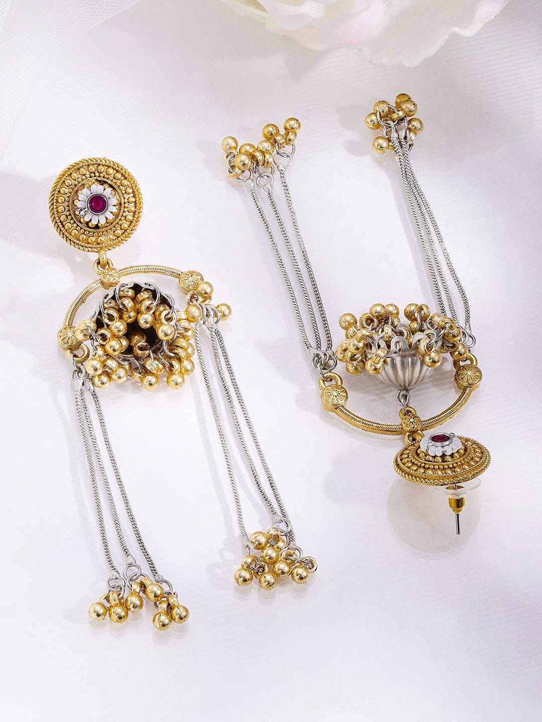 Oxidised Ruby Charm Dangle Jhumkas