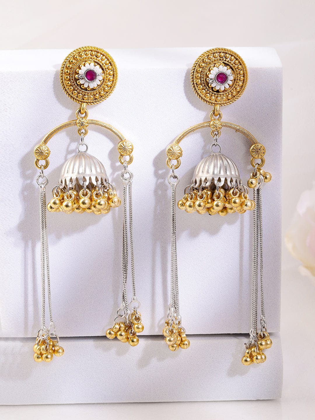 Oxidised Ruby Charm Dangle Jhumkas