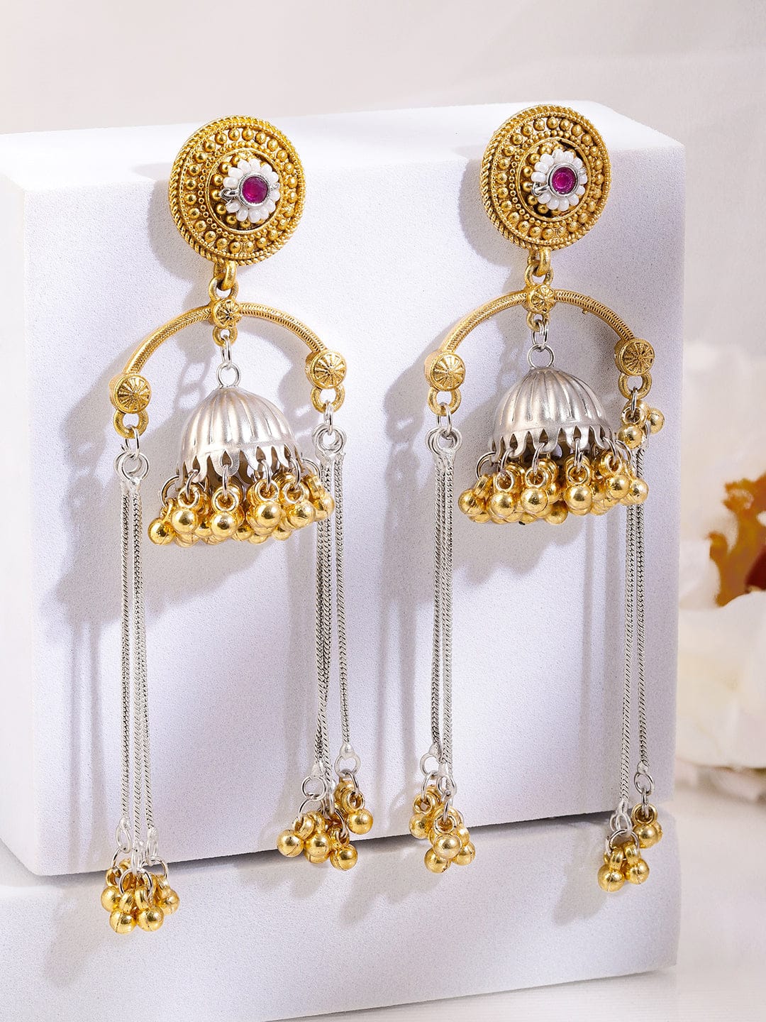 Oxidised Ruby Charm Dangle Jhumkas