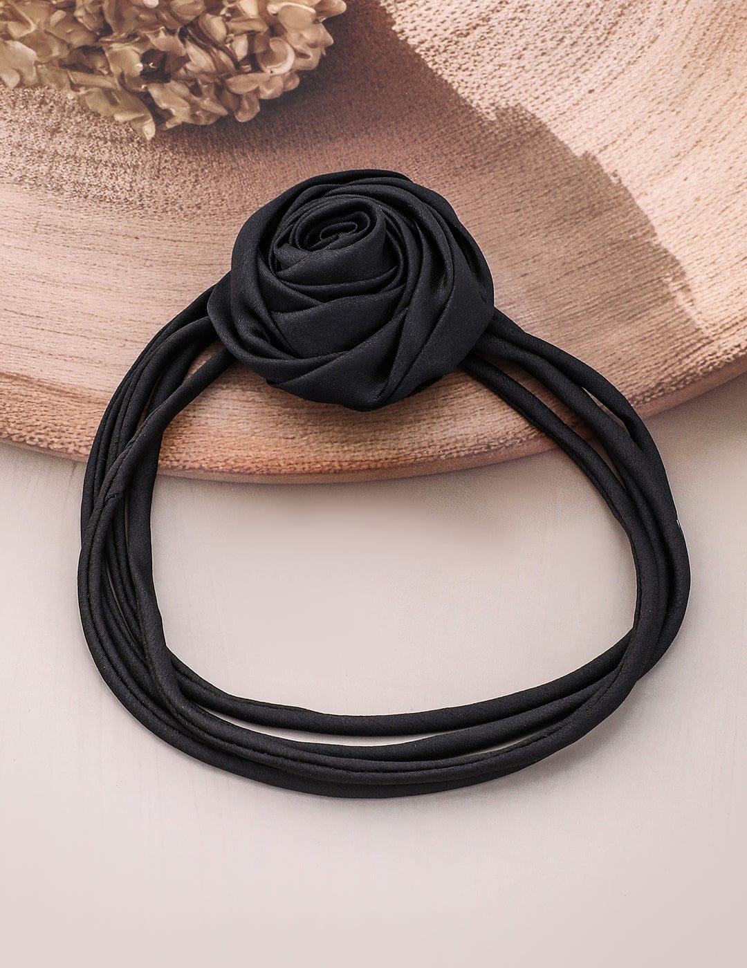 Flower Accent Black Cord Choker Set