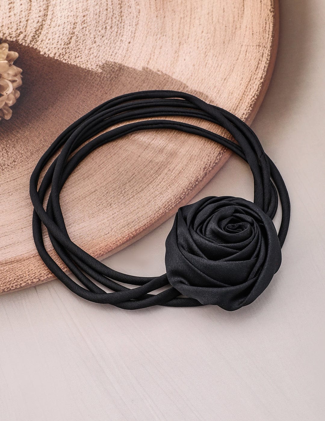 Flower Accent Black Cord Choker Set