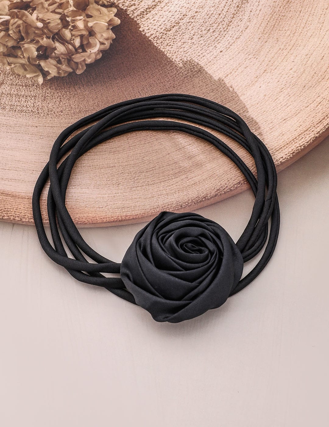 Flower Accent Black Cord Choker Set