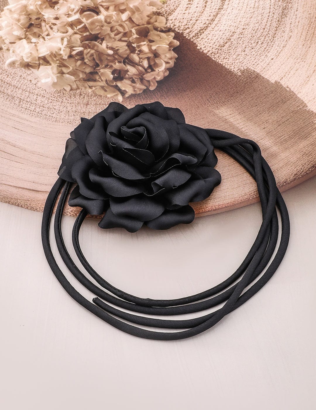 Black Flower Accent Cord Choker Set