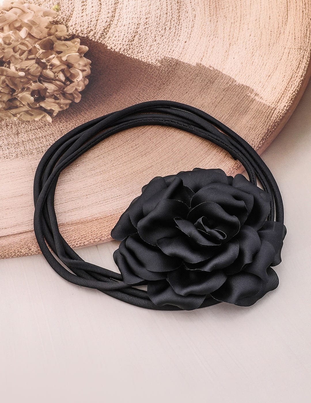 Black Flower Accent Cord Choker Set