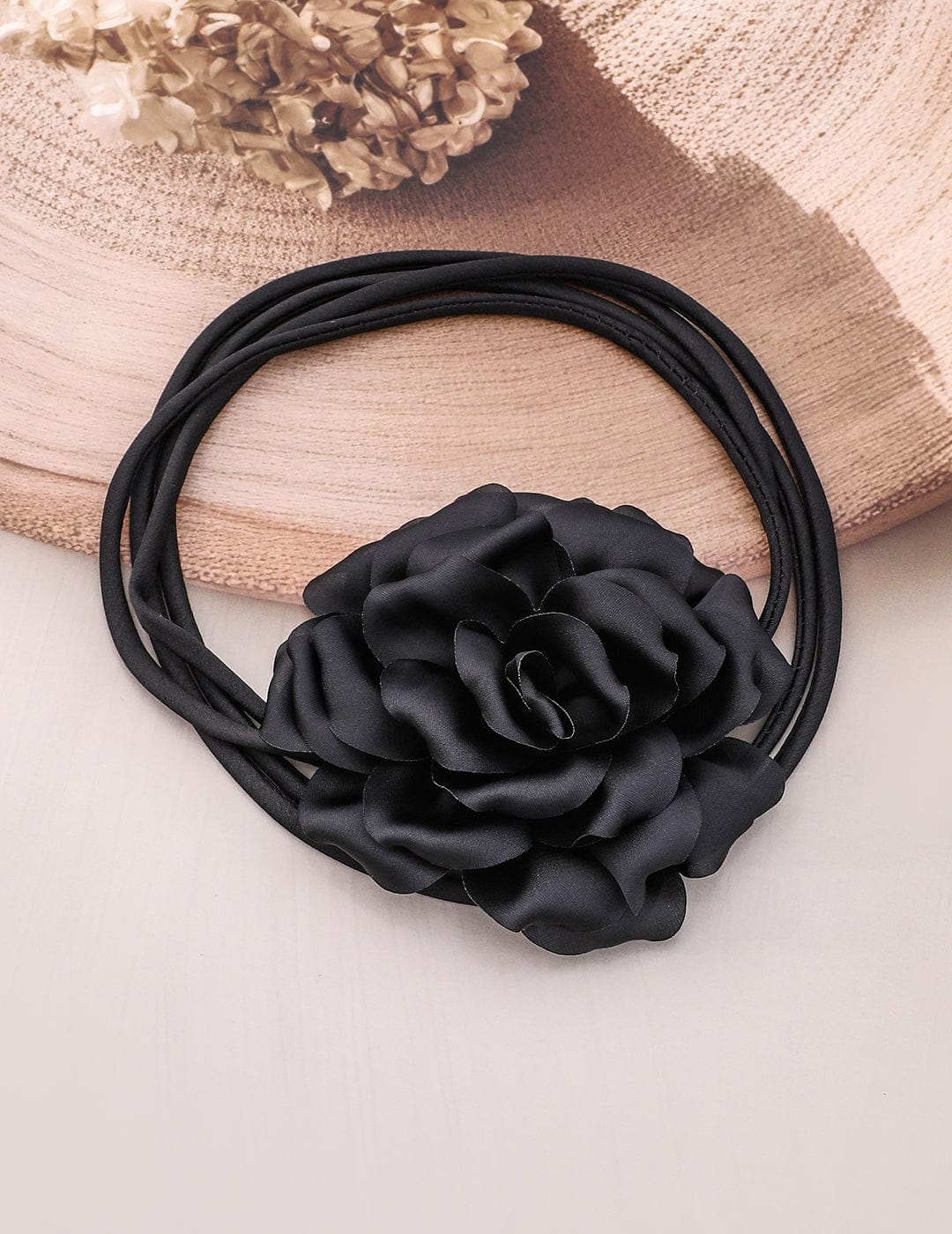 Black Flower Accent Cord Choker Set