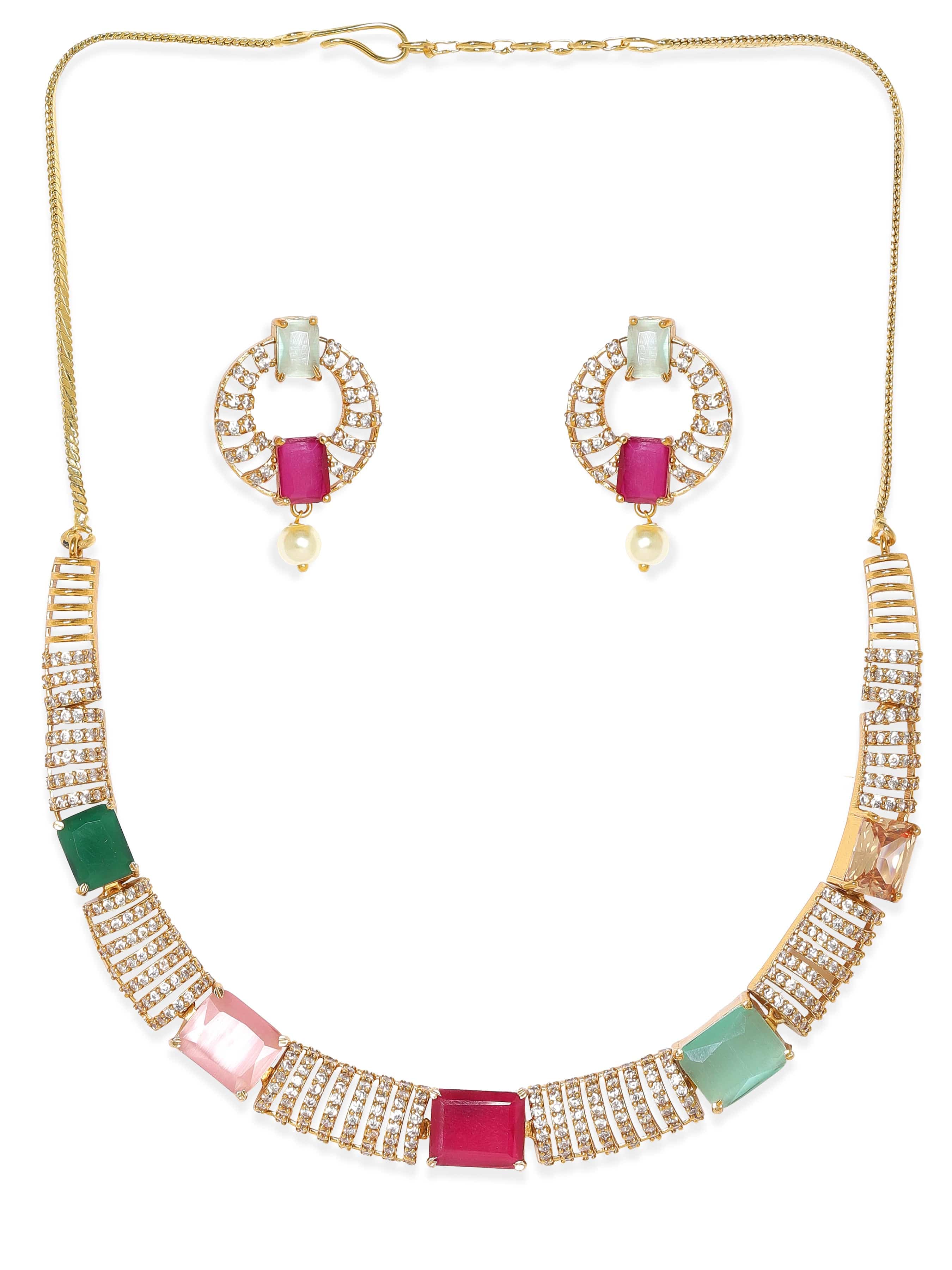 Multicolor American Diamond Zirconia Necklace Set