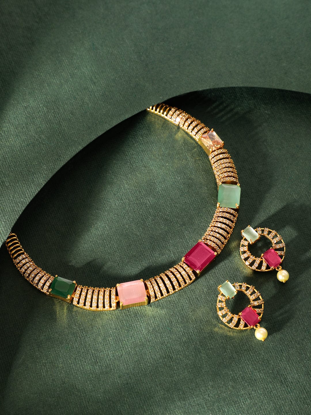 Multicolor American Diamond Zirconia Necklace Set