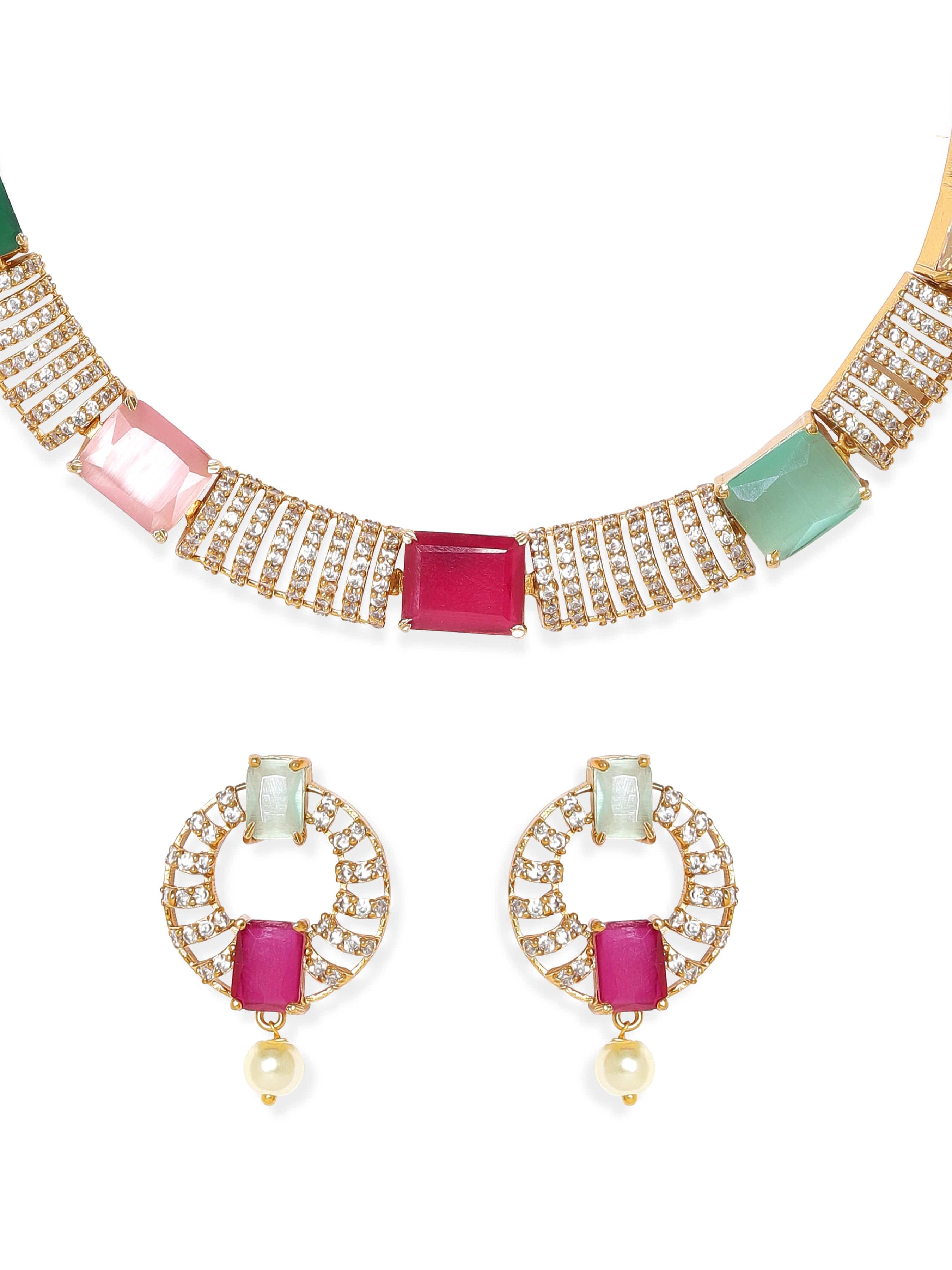Multicolor American Diamond Zirconia Necklace Set
