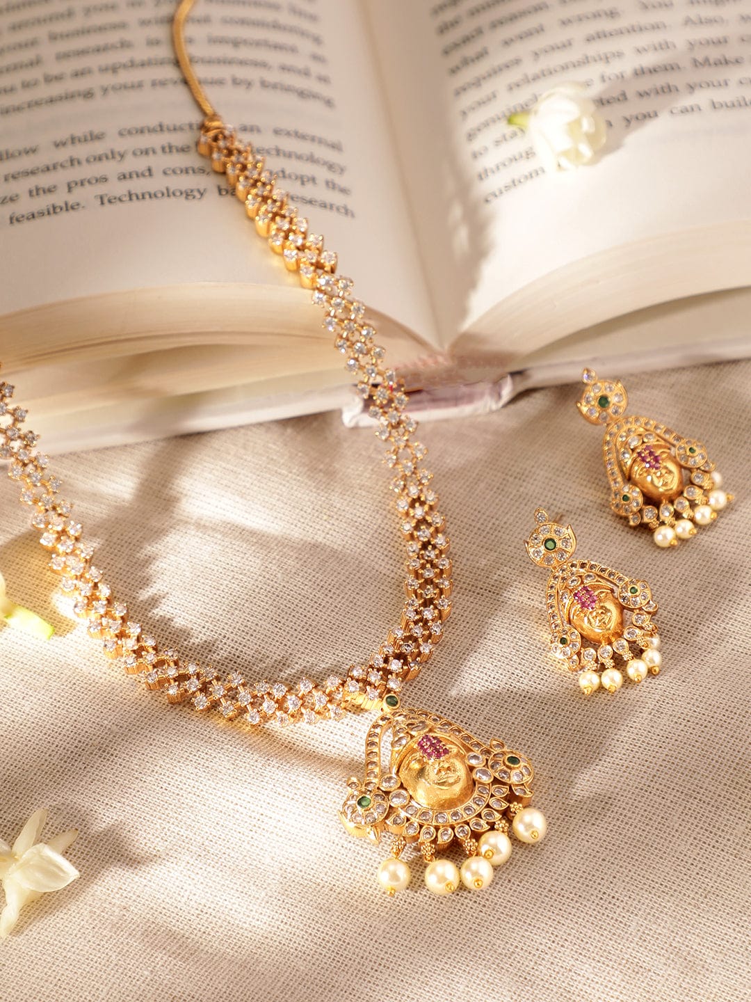 Temple Necklace Set with Pearl Drops