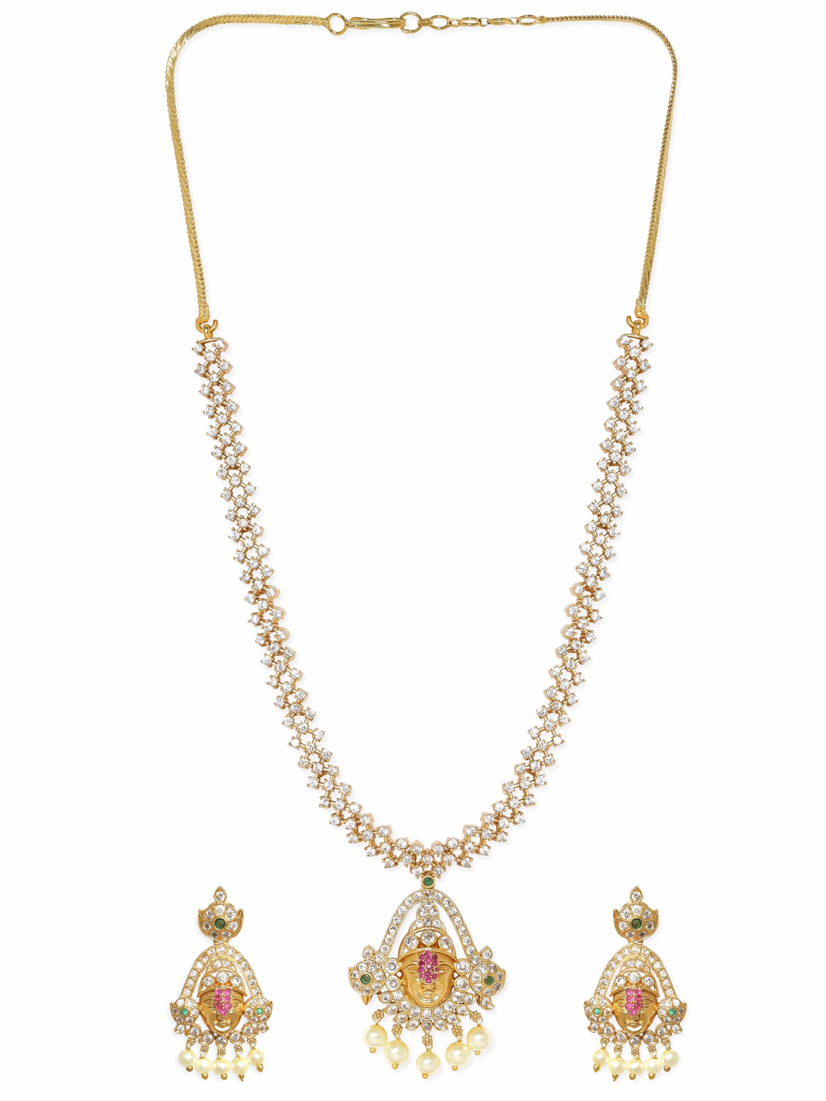 Temple Necklace Set with Pearl Drops