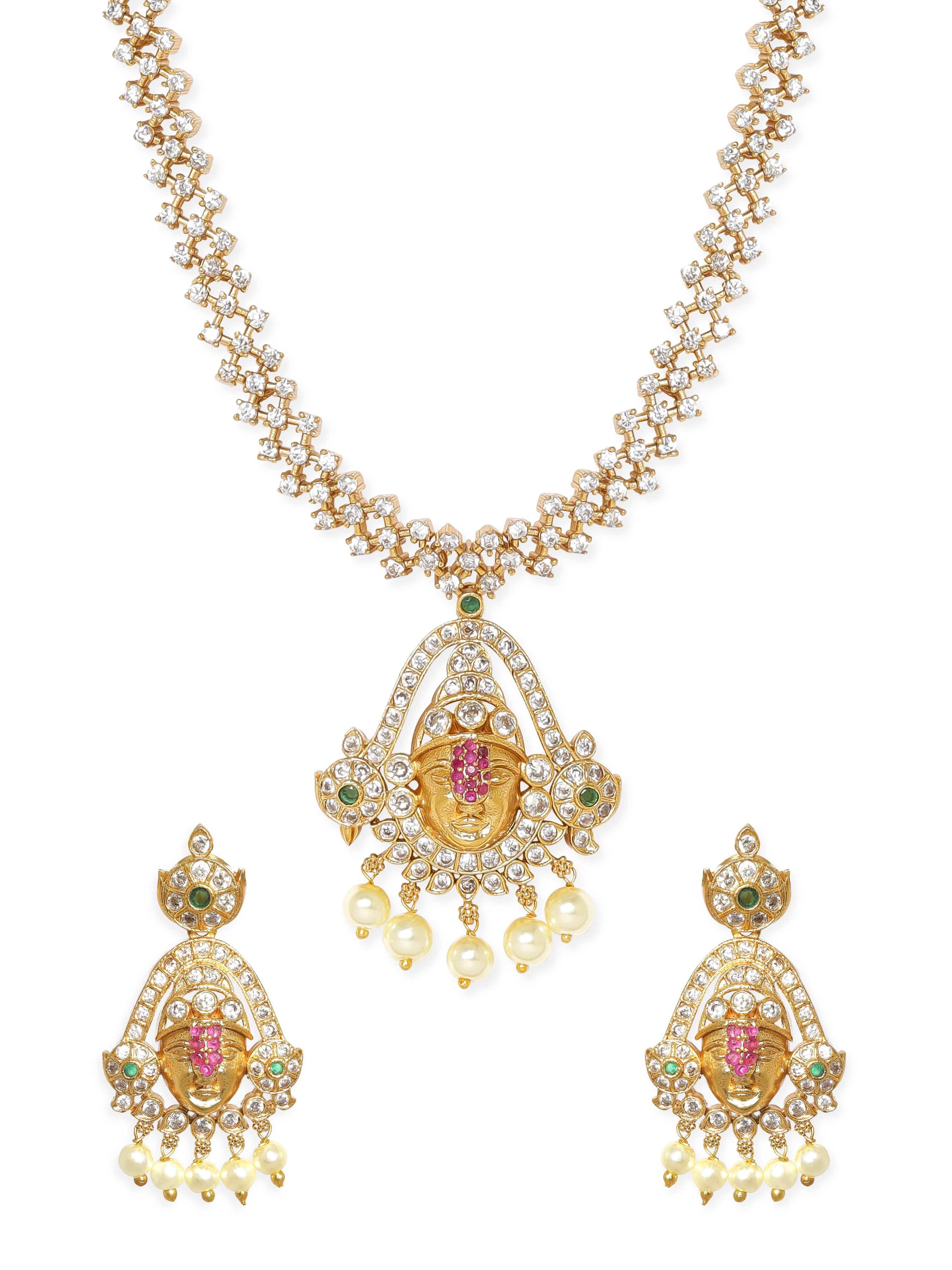 Temple Necklace Set with Pearl Drops
