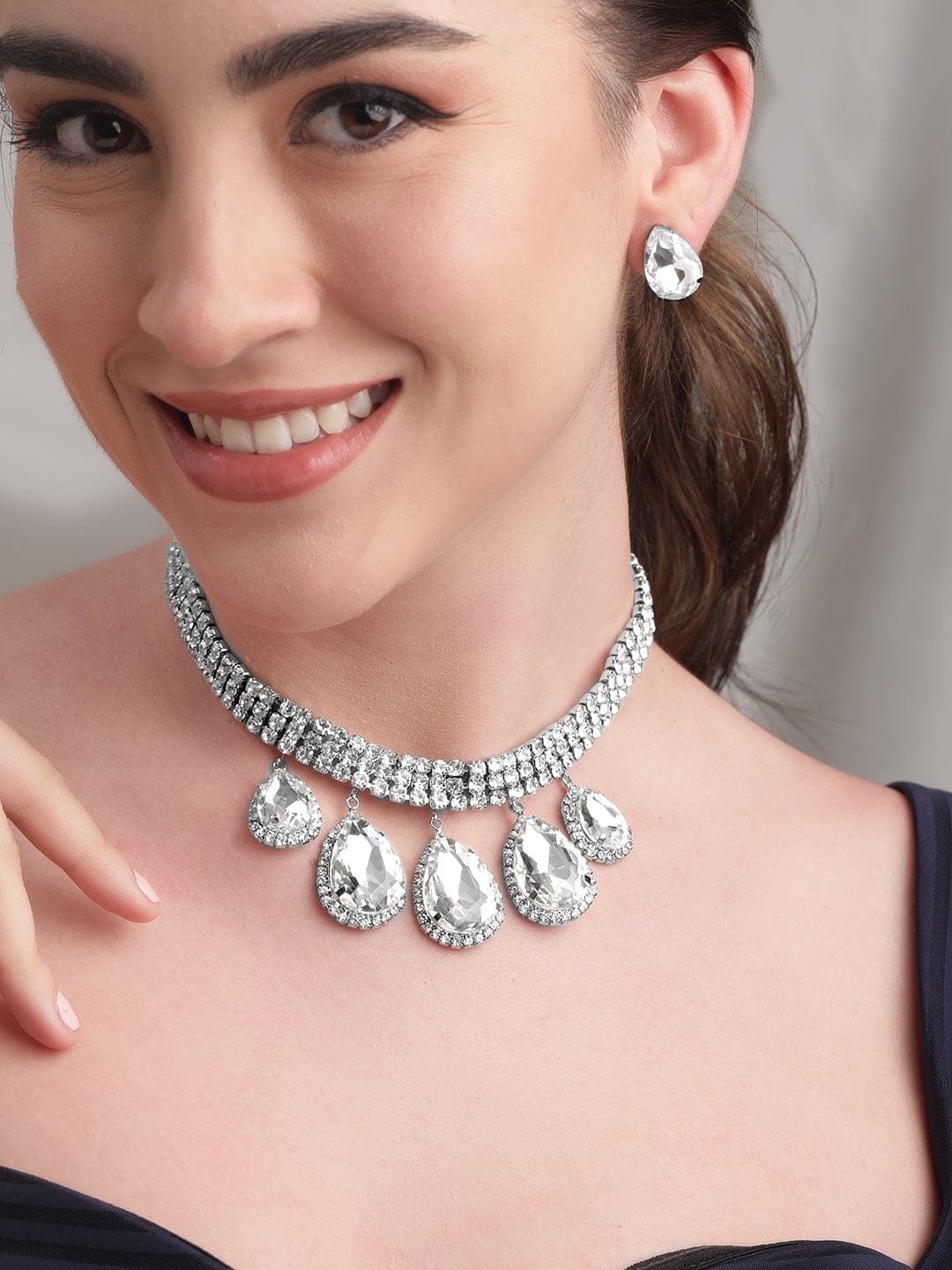 Teardrop Crystal Studded Princess Necklace