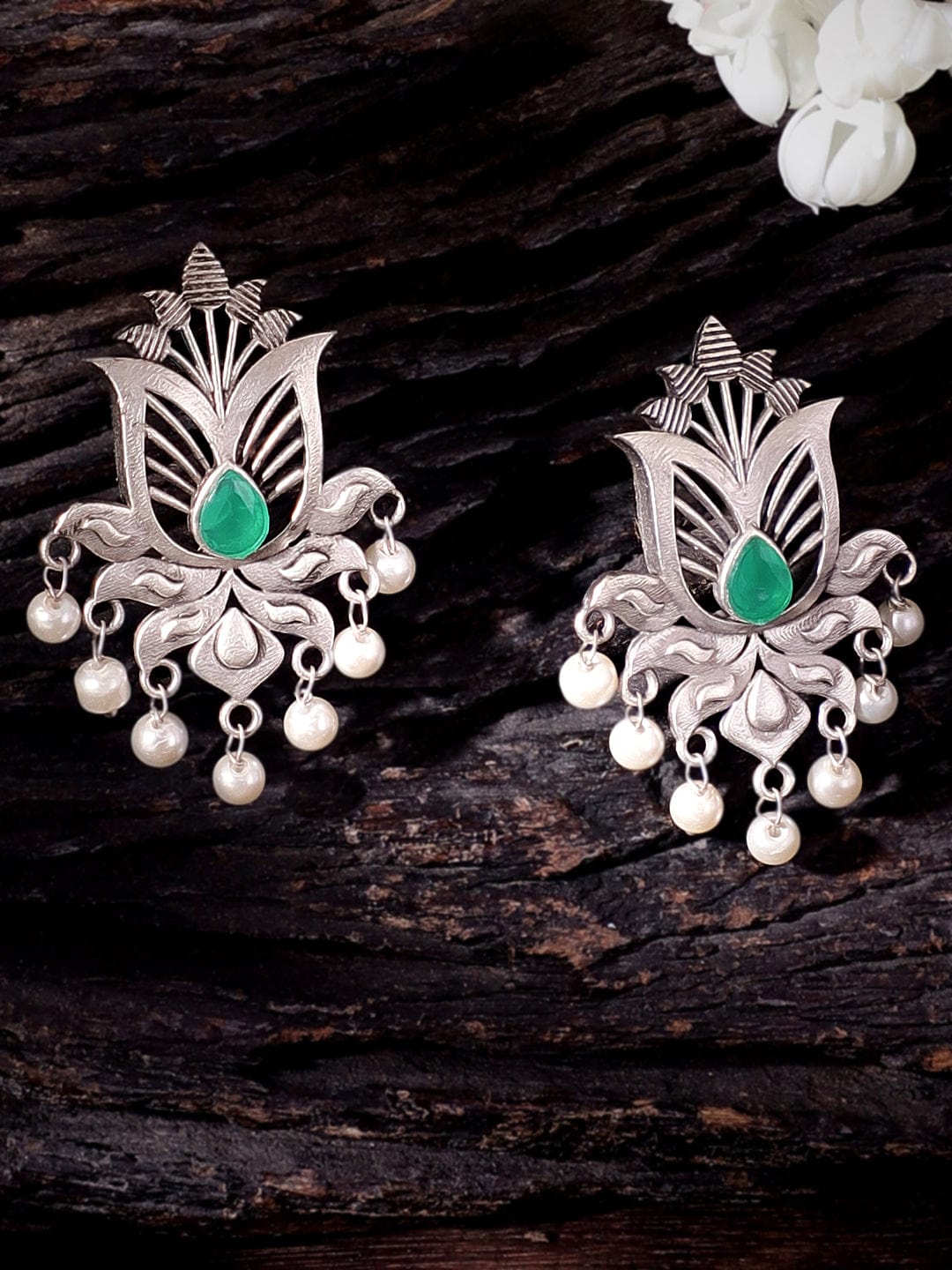 Boho Bloom Green Oxidised Earrings
