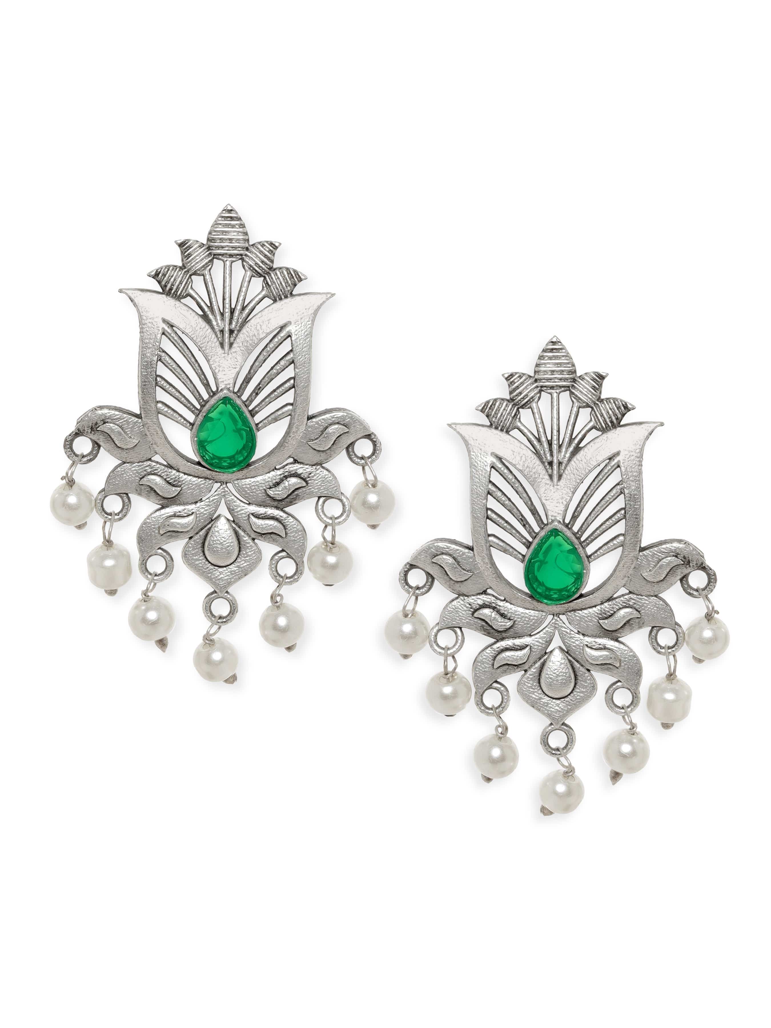 Boho Bloom Green Oxidised Earrings