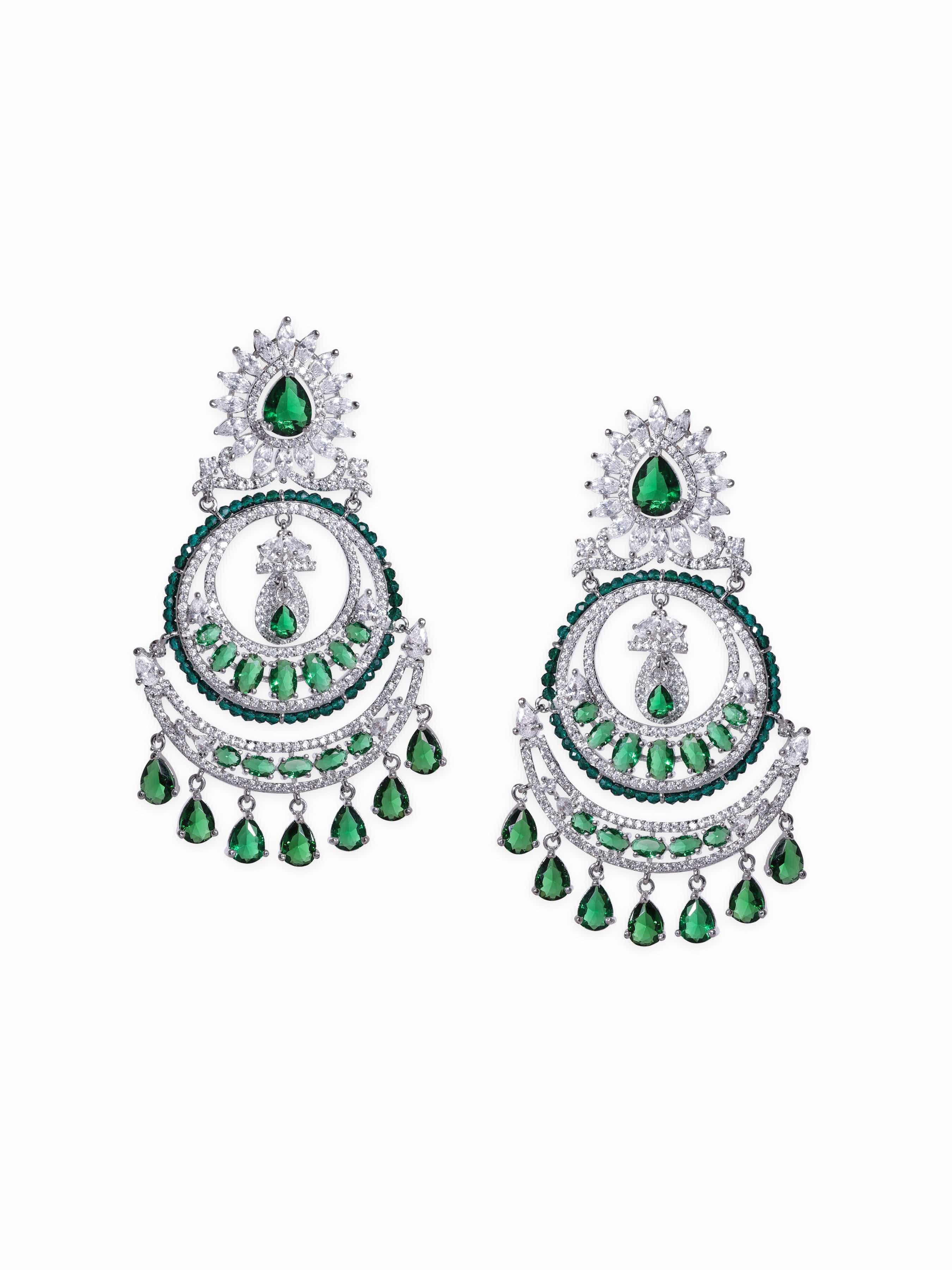 Royal Emerald Green American Diamond Zirconia Chandbali