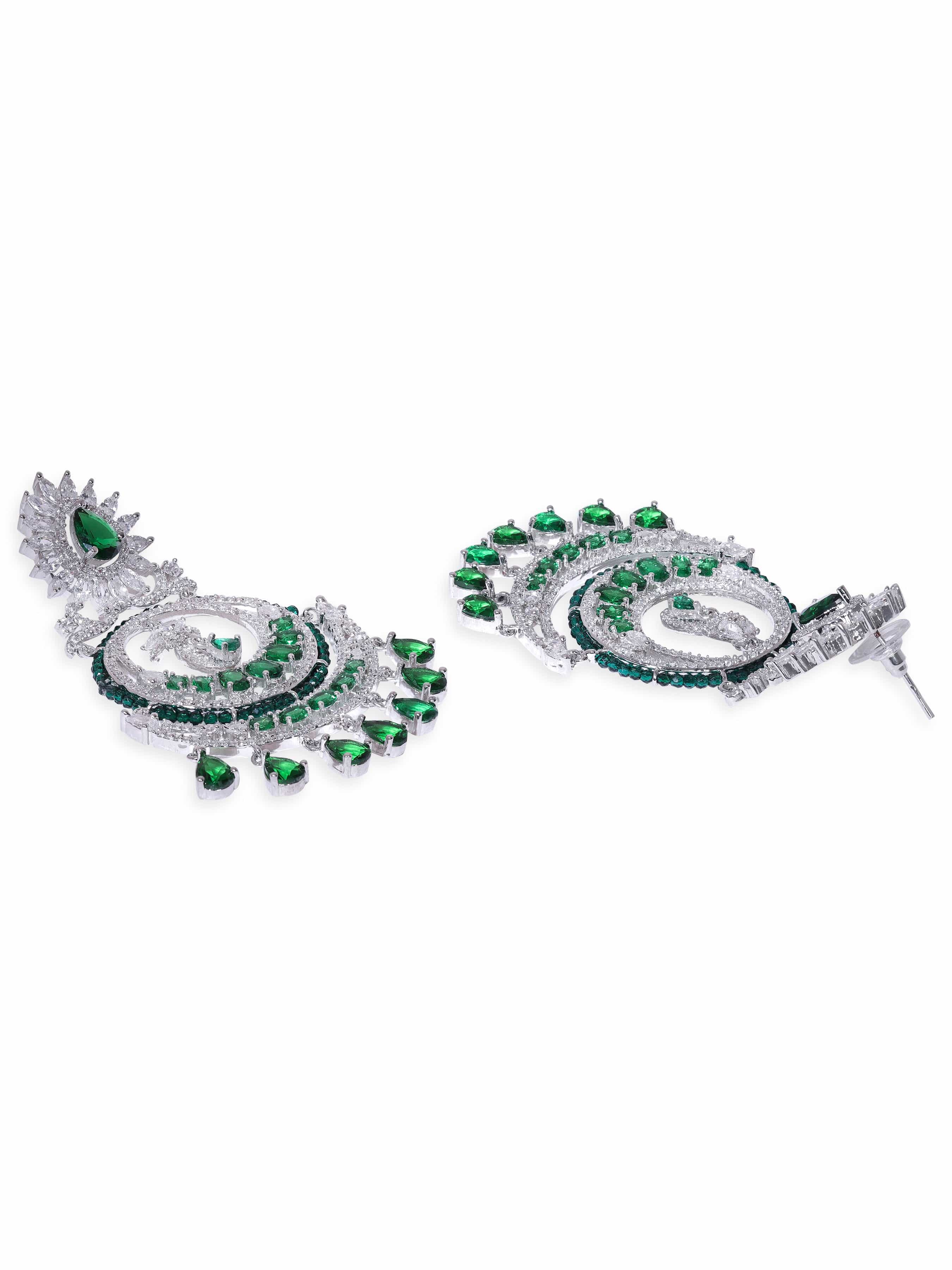 Royal Emerald Green American Diamond Zirconia Chandbali