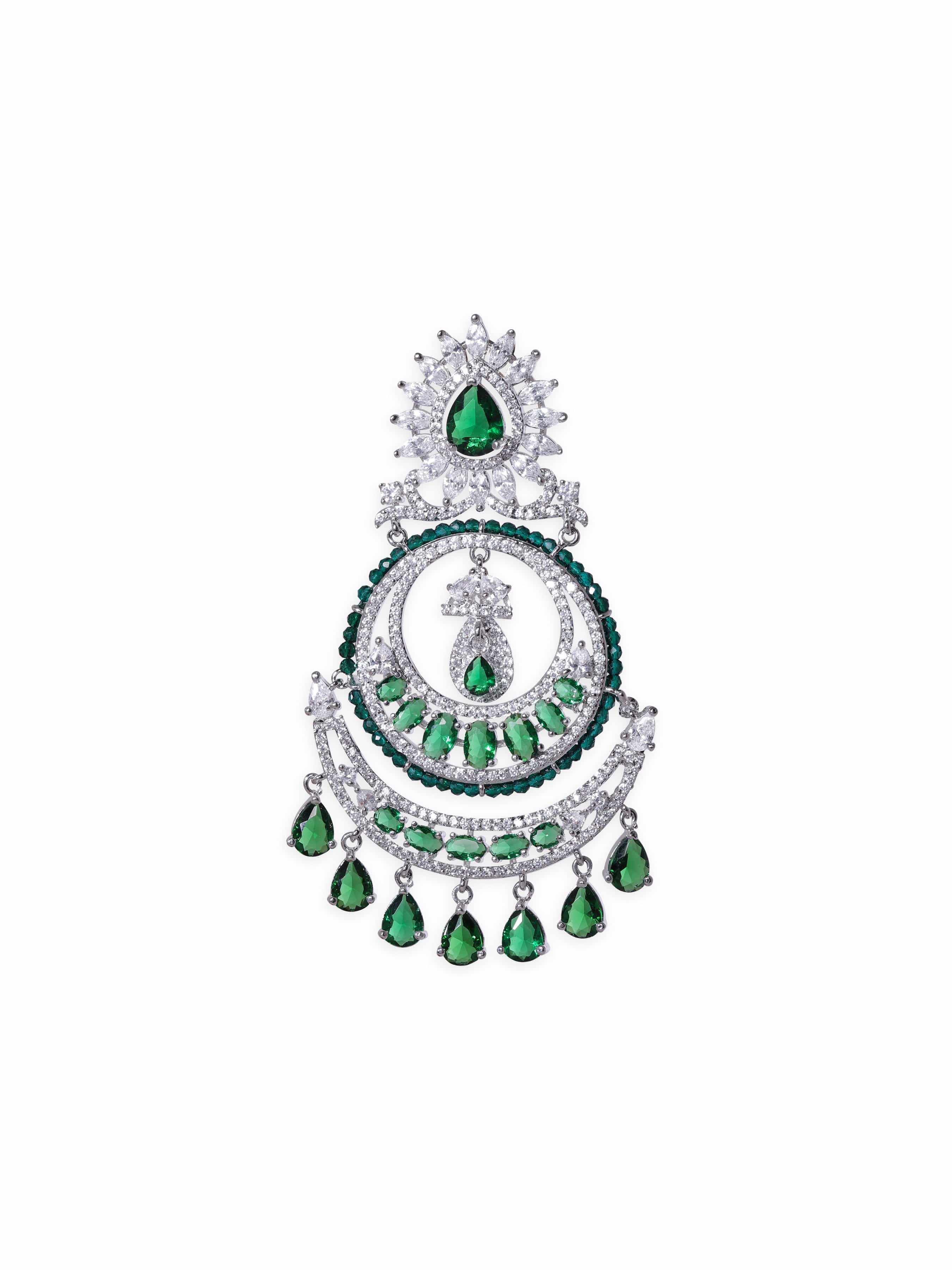 Royal Emerald Green American Diamond Zirconia Chandbali