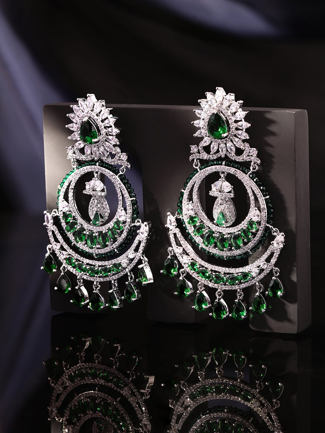 Royal Emerald Green American Diamond Zirconia Chandbali